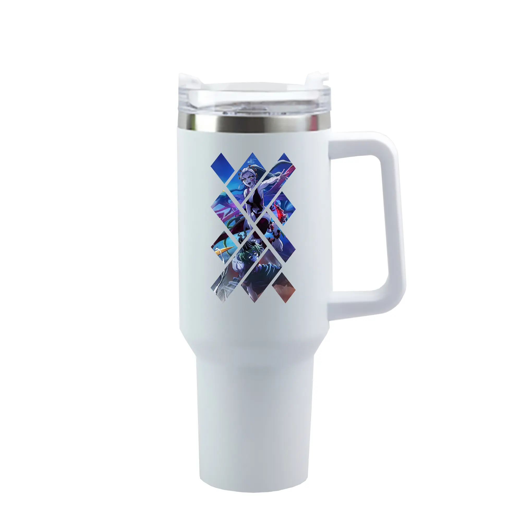 鬼滅の刃 グッズ,堕姫 - 1200mL 車用タンブラー ・ クリスタルステッカー ・ 304ステンレス 内側 ・ 201ステンレス 外側 ・ 保温 保冷 ・ ハンドル＆ストロー付き ・ 通勤 ドライブ アウトドア用