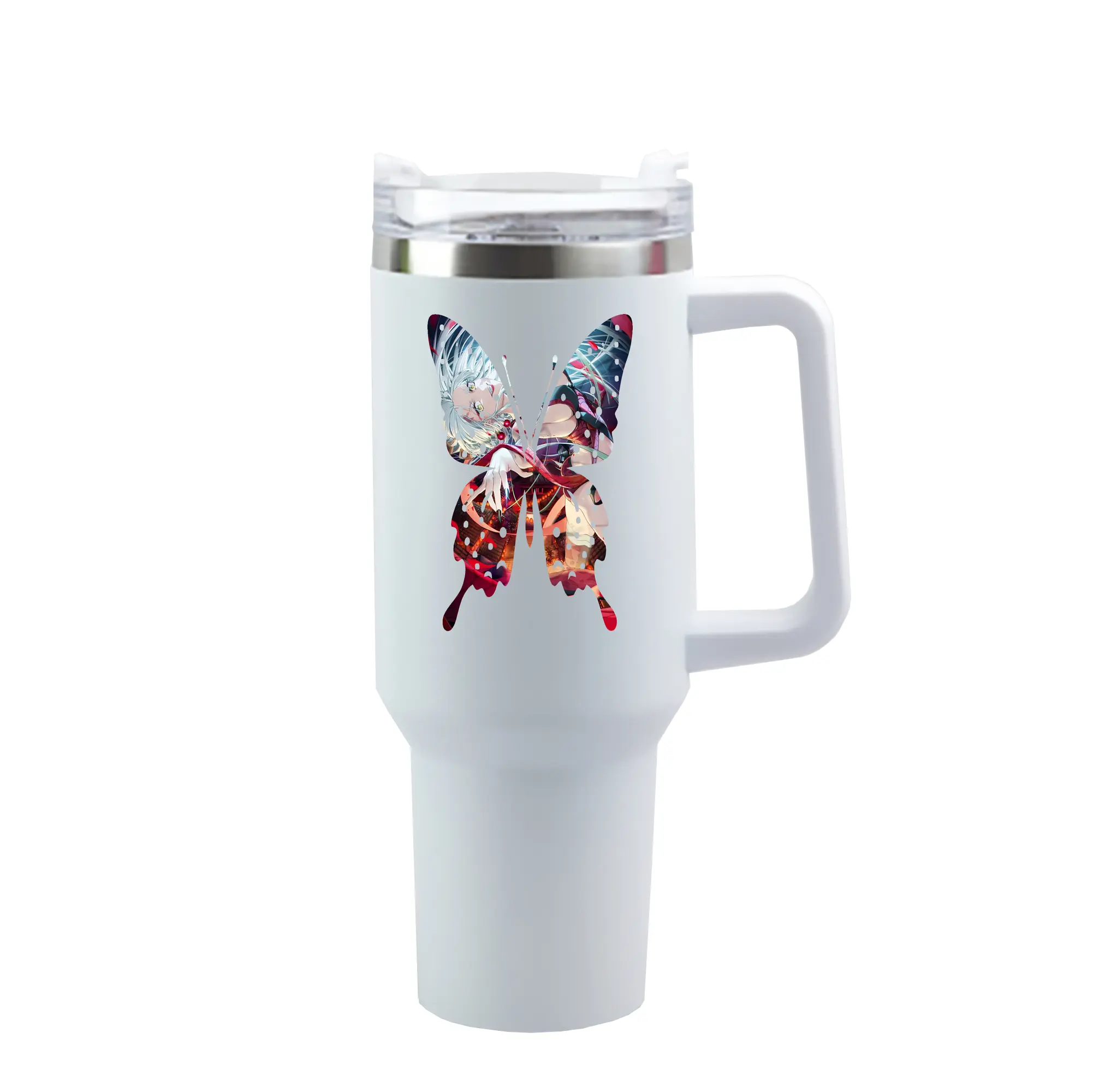 鬼滅の刃 グッズ,堕姫 - 1200mL 車用タンブラー ・ クリスタルステッカー ・ 304ステンレス 内側 ・ 201ステンレス 外側 ・ 保温 保冷 ・ ハンドル＆ストロー付き ・ 通勤 ドライブ アウトドア用