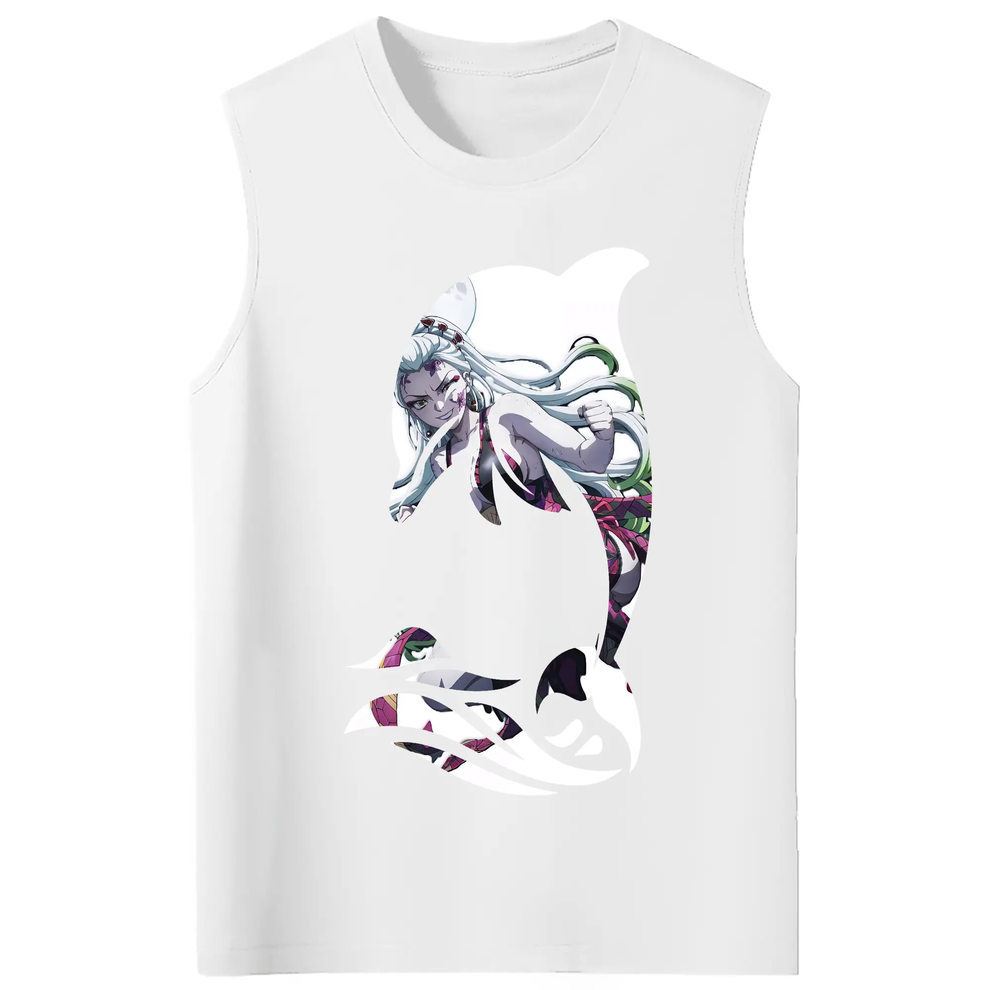 鬼滅の刃 グッズ,堕姫 - コットン100％ タンクトップ ・ フロントプリント ・ タイトフィット ・ 快適 通気性 ・ スポーツ カジュアル 散歩用