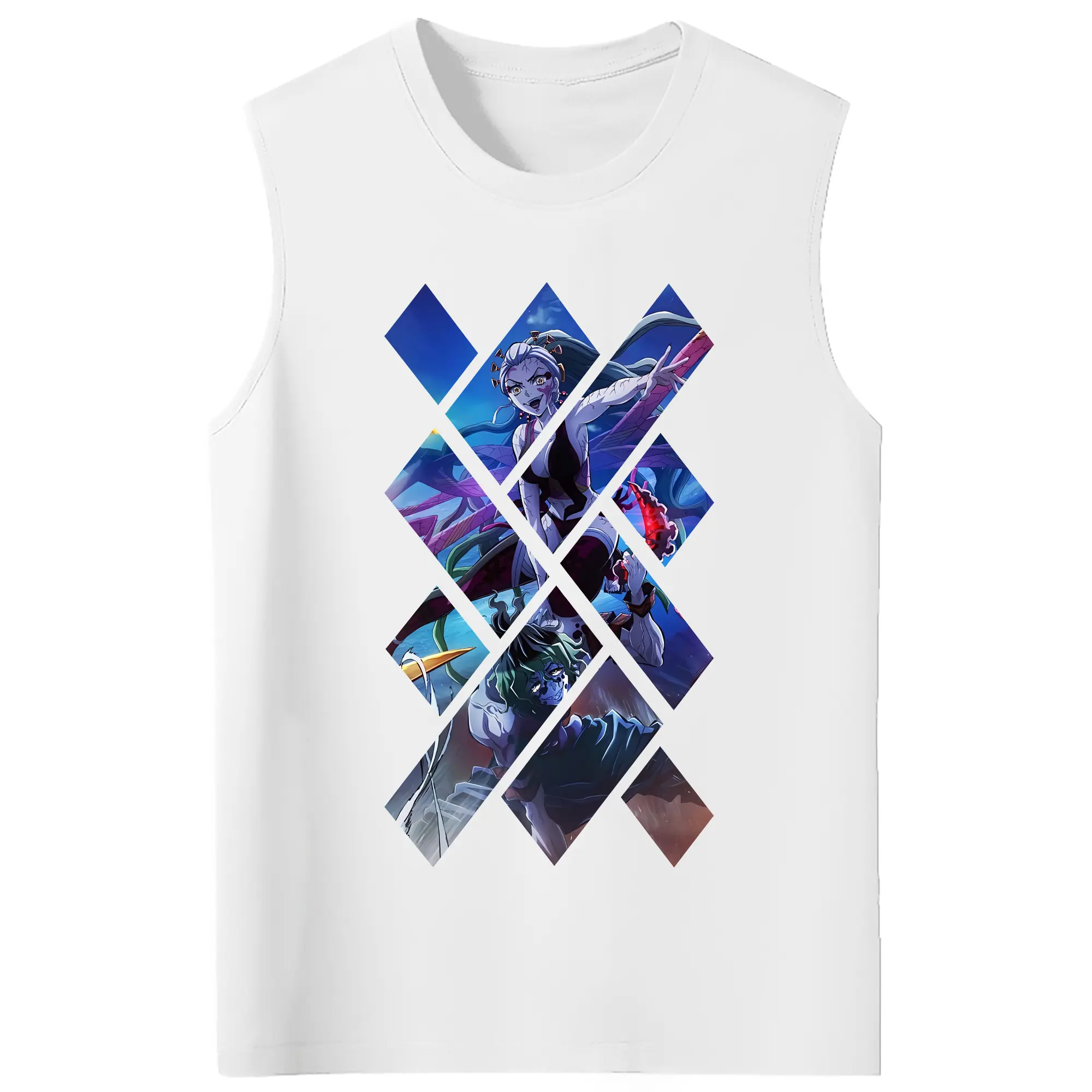 鬼滅の刃 グッズ,堕姫 - コットン100％ タンクトップ ・ フロントプリント ・ タイトフィット ・ 快適 通気性 ・ スポーツ カジュアル 散歩用