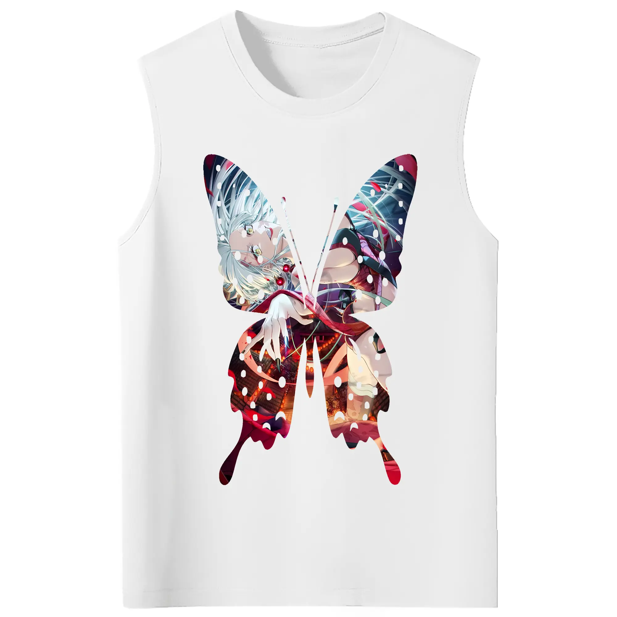 鬼滅の刃 グッズ,堕姫 - コットン100％ タンクトップ ・ フロントプリント ・ タイトフィット ・ 快適 通気性 ・ スポーツ カジュアル 散歩用