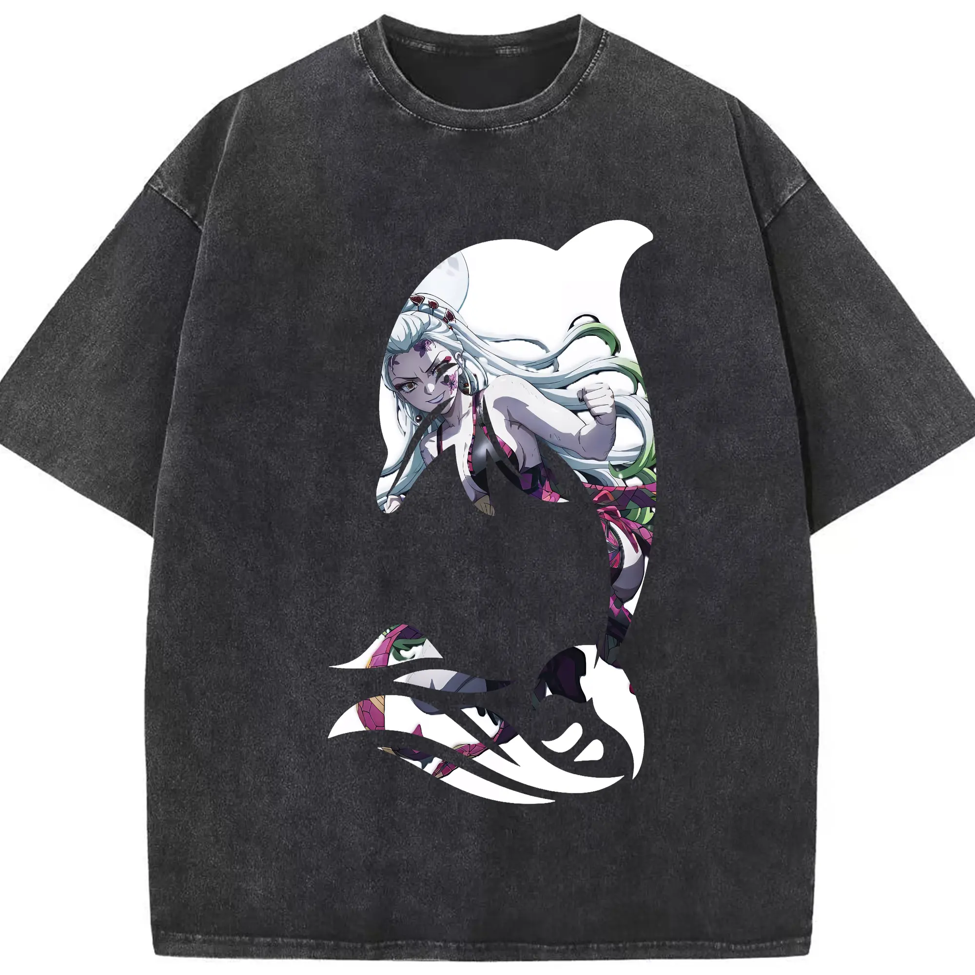 鬼滅の刃 グッズ,堕姫 - 綿100％ ヴィンテージ風 半袖Tシャツ ・ フロントプリント ・ 柔らか肌触り ・ 通気性 快適 ・ スポーツ カジュアル 外出用