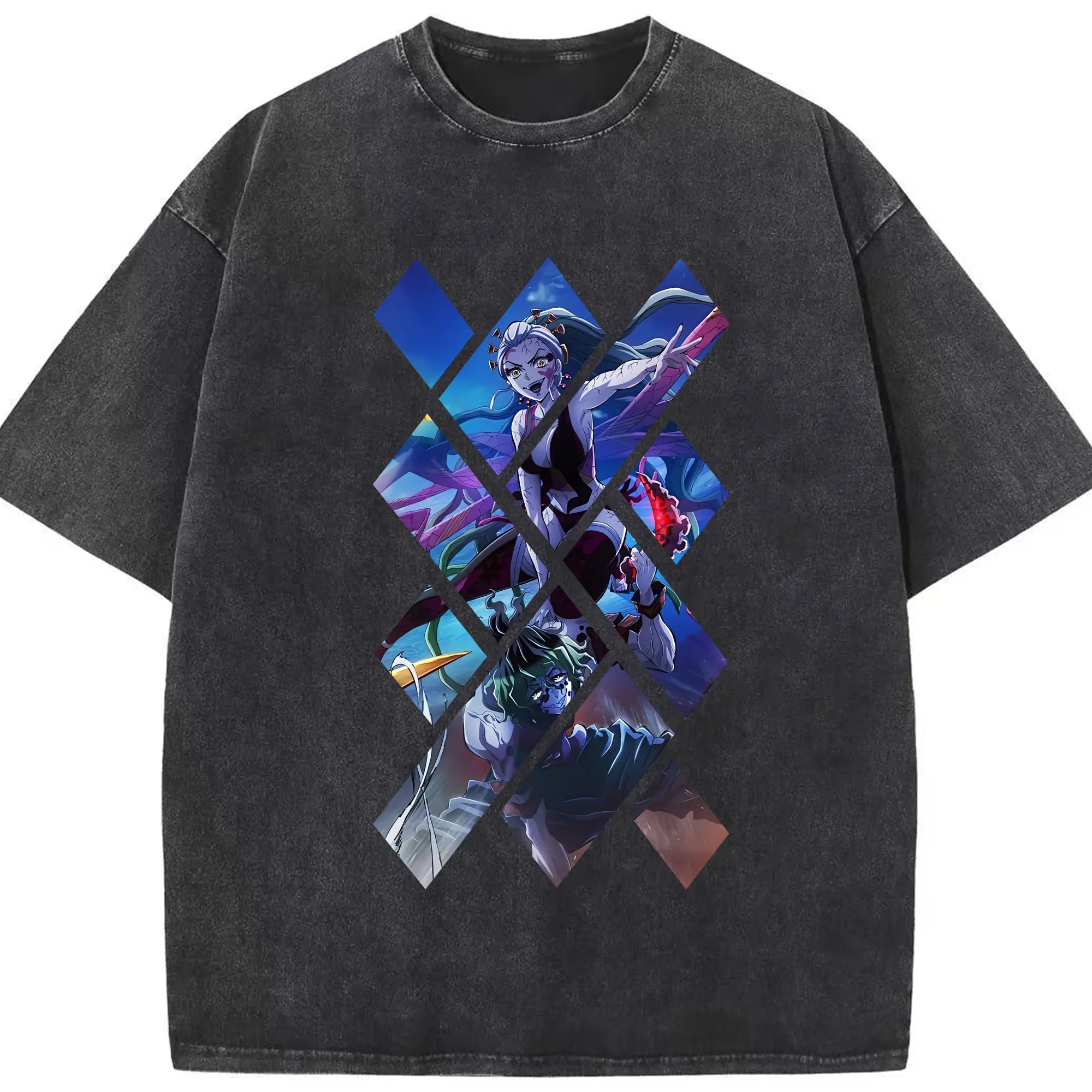 鬼滅の刃 グッズ,堕姫 - 綿100％ ヴィンテージ風 半袖Tシャツ ・ フロントプリント ・ 柔らか肌触り ・ 通気性 快適 ・ スポーツ カジュアル 外出用