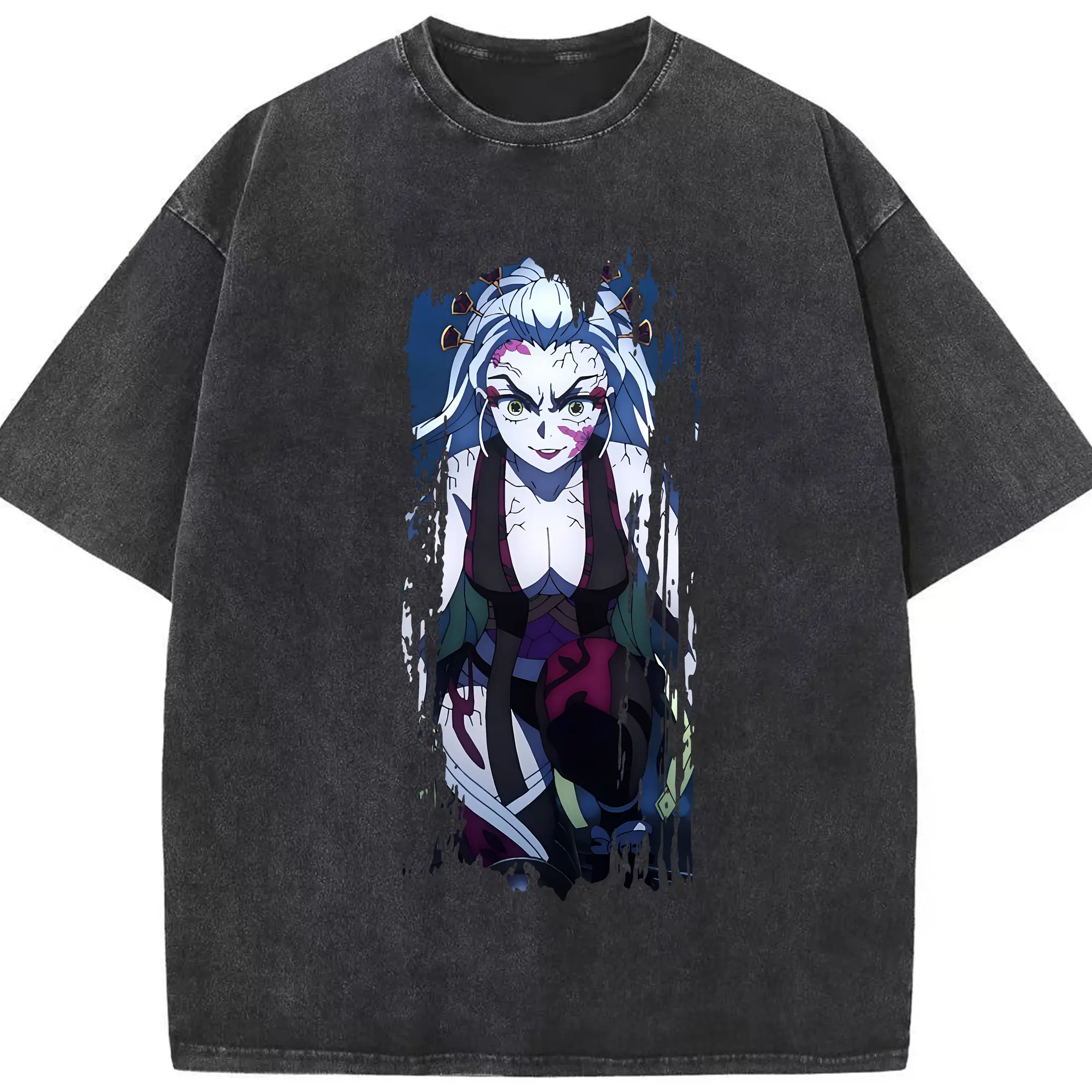 鬼滅の刃 グッズ,堕姫 - 綿100％ ヴィンテージ風 半袖Tシャツ ・ フロントプリント ・ 柔らか肌触り ・ 通気性 快適 ・ スポーツ カジュアル 外出用