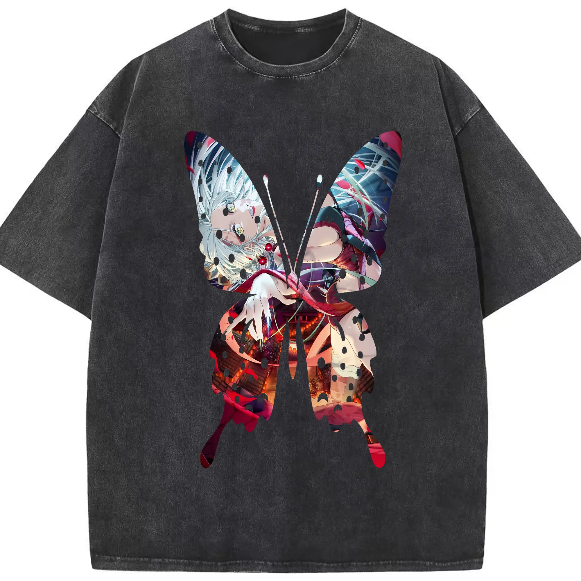 鬼滅の刃 グッズ,堕姫 - 綿100％ ヴィンテージ風 半袖Tシャツ ・ フロントプリント ・ 柔らか肌触り ・ 通気性 快適 ・ スポーツ カジュアル 外出用