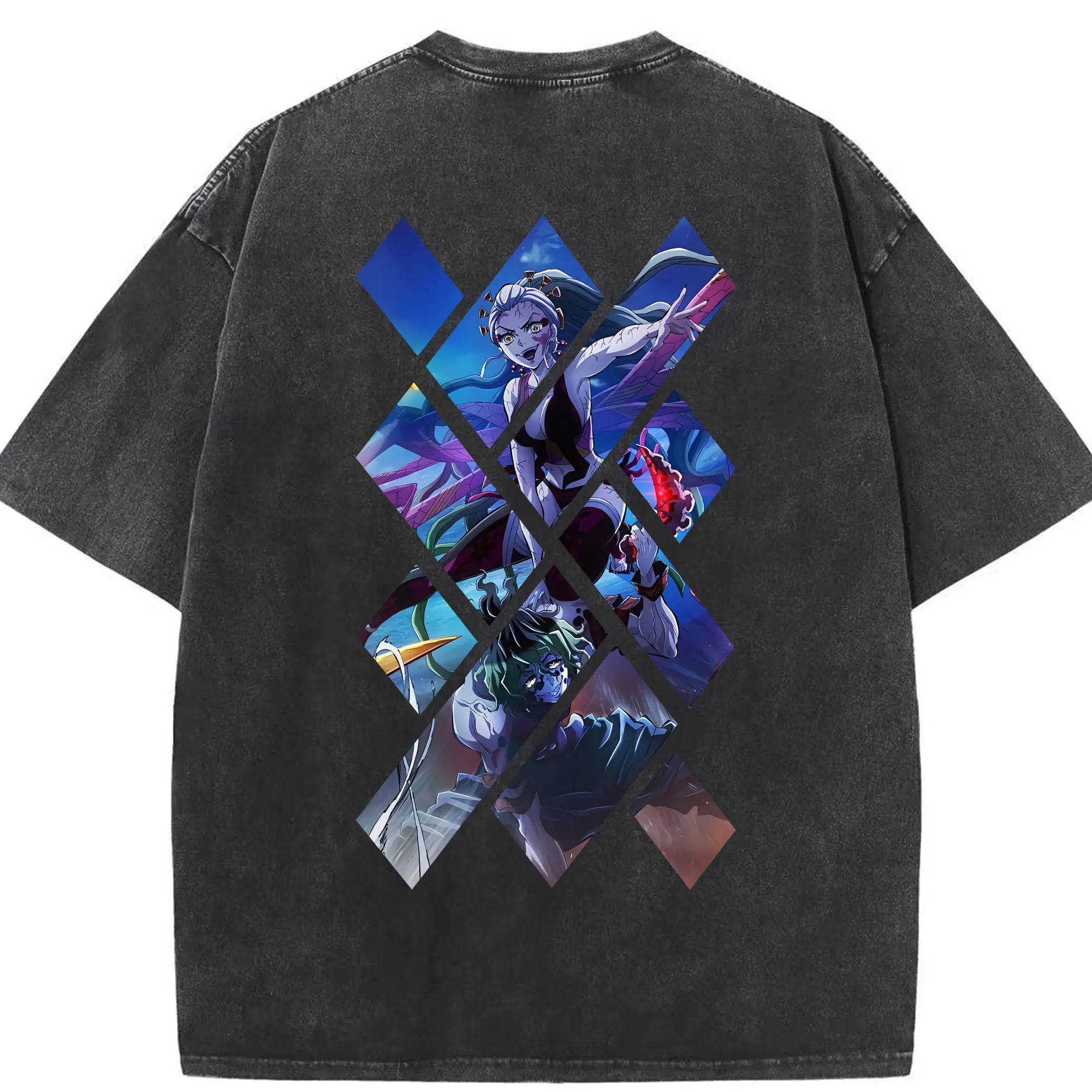 鬼滅の刃 グッズ,堕姫 - 綿100％ ヴィンテージ風 半袖Tシャツ ・ 背面プリント ・ 柔らか肌触り ・ 通気性 快適 ・ スポーツ カジュアル 外出用