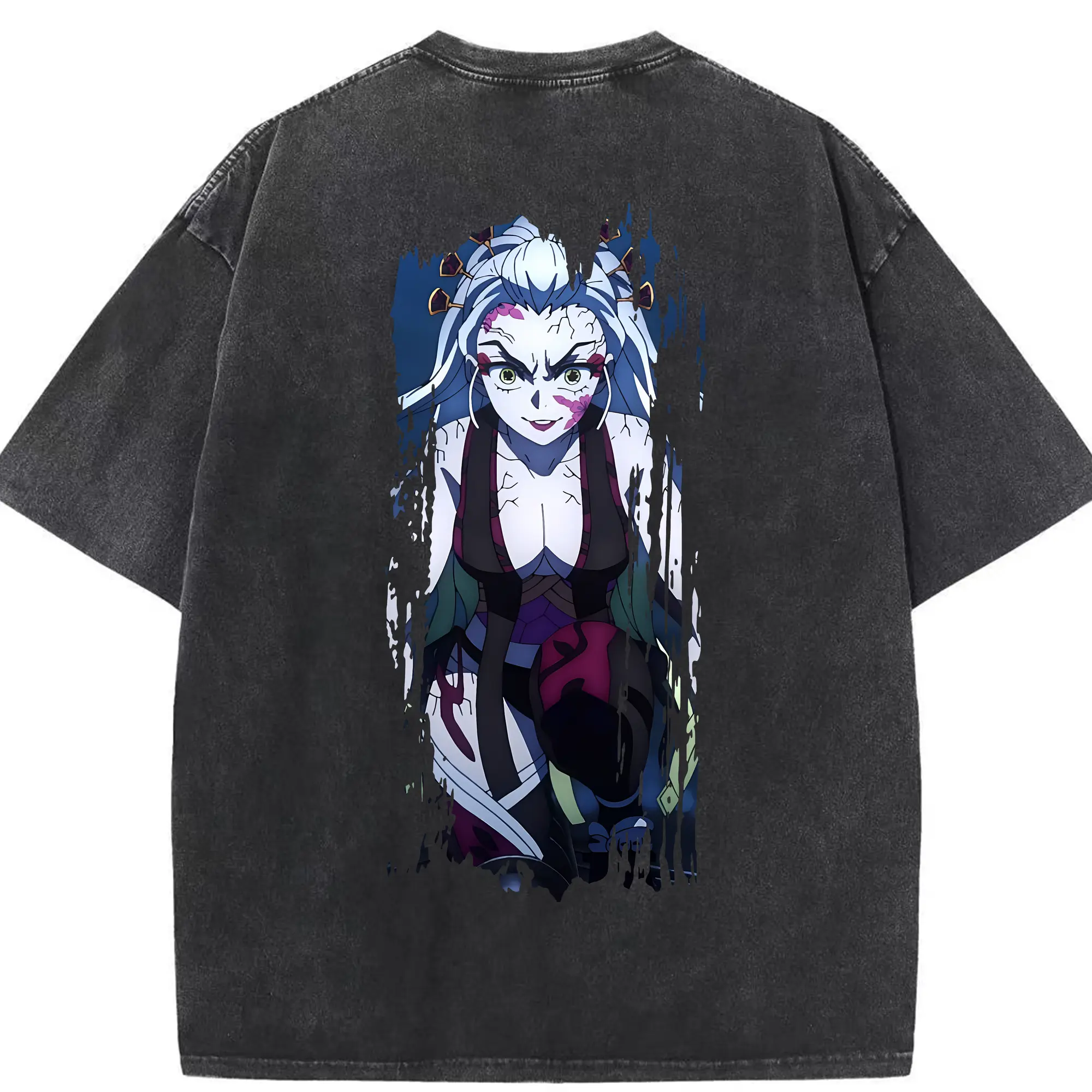鬼滅の刃 グッズ,堕姫 - 綿100％ ヴィンテージ風 半袖Tシャツ ・ 背面プリント ・ 柔らか肌触り ・ 通気性 快適 ・ スポーツ カジュアル 外出用