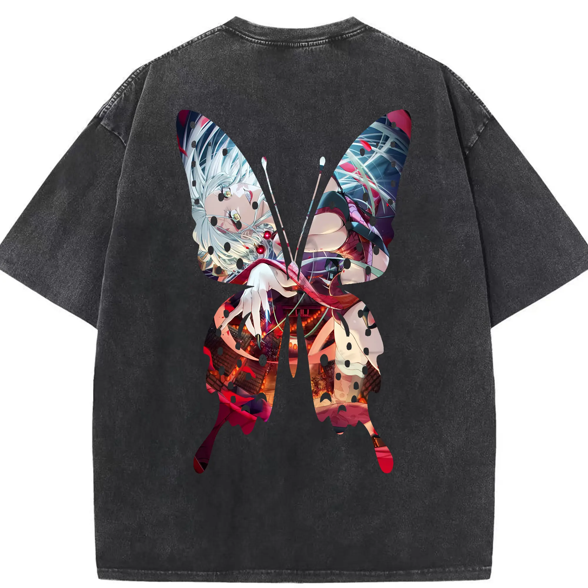 鬼滅の刃 グッズ,堕姫 - 綿100％ ヴィンテージ風 半袖Tシャツ ・ 背面プリント ・ 柔らか肌触り ・ 通気性 快適 ・ スポーツ カジュアル 外出用