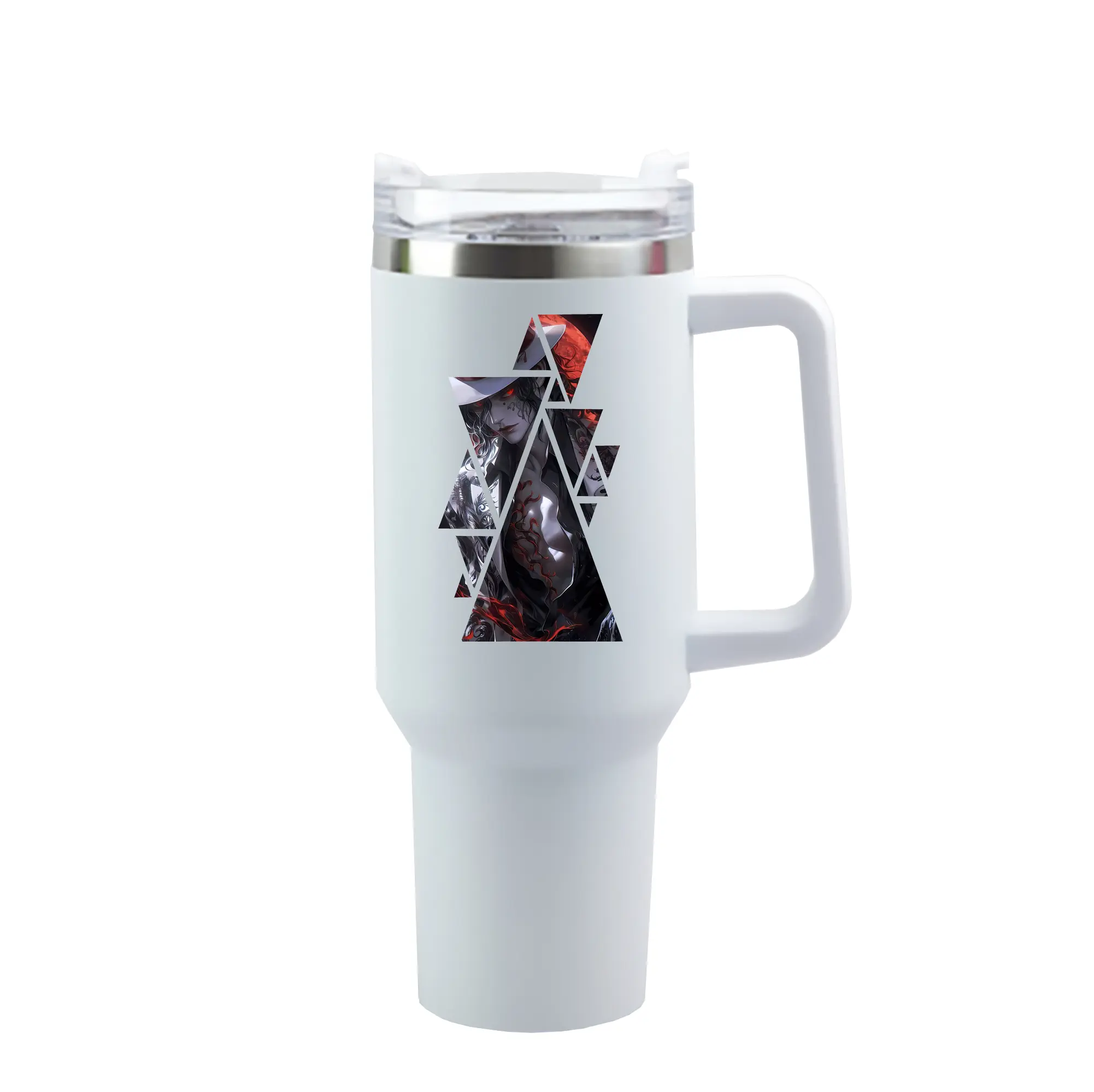 鬼滅の刃 グッズ,鬼舞辻 無惨 - 1200mL 車用タンブラー ・ クリスタルステッカー ・ 304ステンレス 内側 ・ 201ステンレス 外側 ・ 保温 保冷 ・ ハンドル＆ストロー付き ・ 通勤 ドライブ アウトドア用