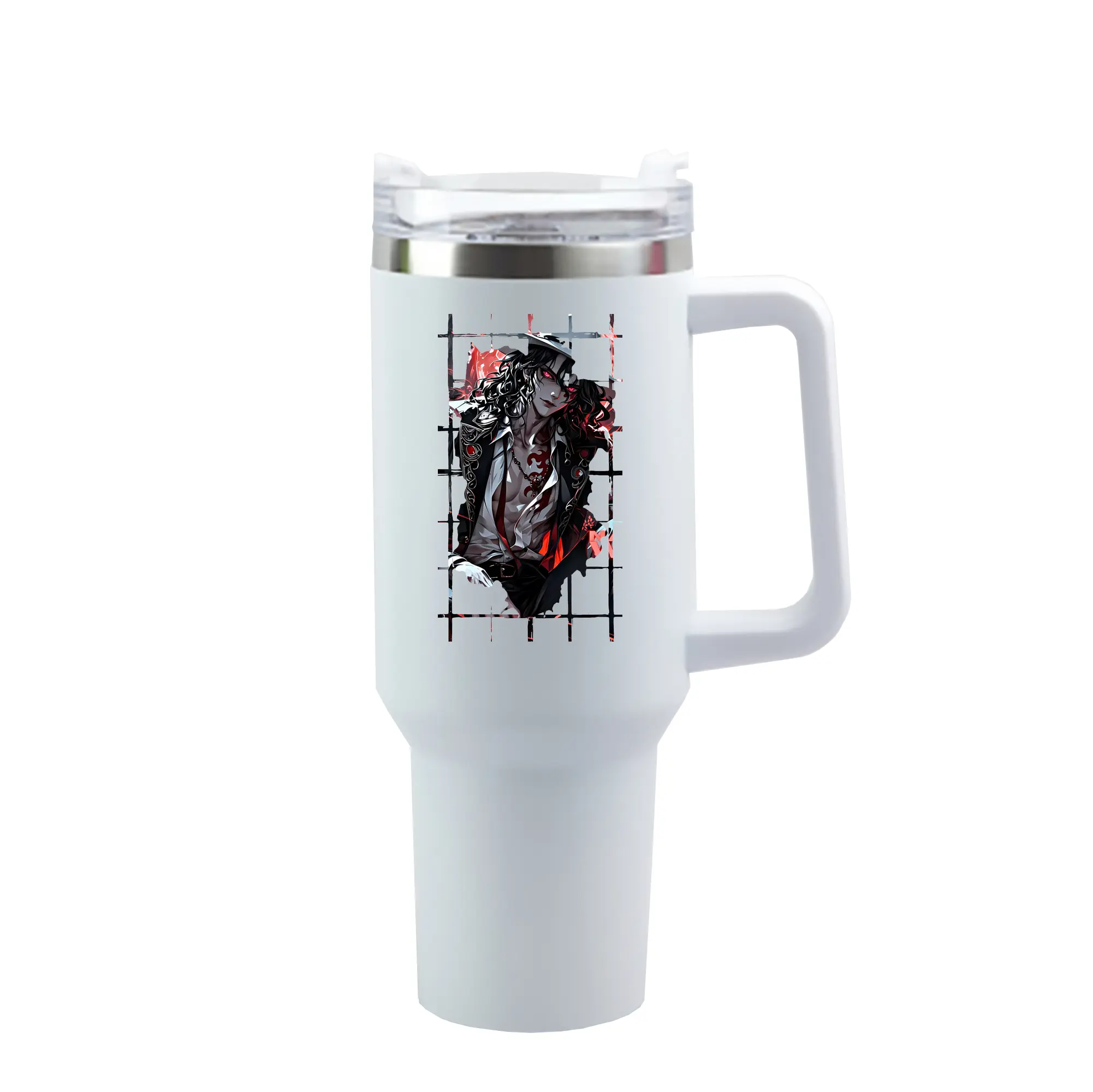 鬼滅の刃 グッズ,鬼舞辻 無惨 - 1200mL 車用タンブラー ・ クリスタルステッカー ・ 304ステンレス 内側 ・ 201ステンレス 外側 ・ 保温 保冷 ・ ハンドル＆ストロー付き ・ 通勤 ドライブ アウトドア用