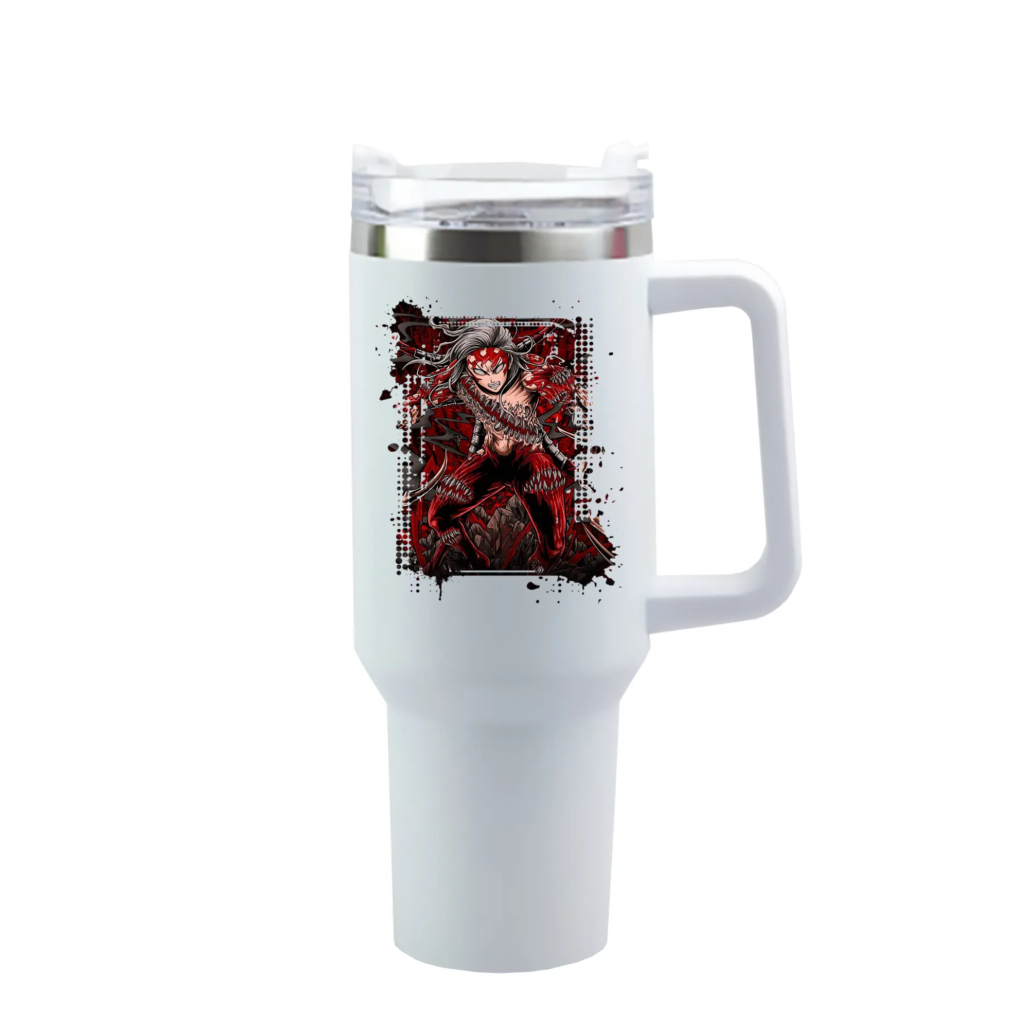 鬼滅の刃 グッズ,鬼舞辻 無惨 - 1200mL 車用タンブラー ・ クリスタルステッカー ・ 304ステンレス 内側 ・ 201ステンレス 外側 ・ 保温 保冷 ・ ハンドル＆ストロー付き ・ 通勤 ドライブ アウトドア用