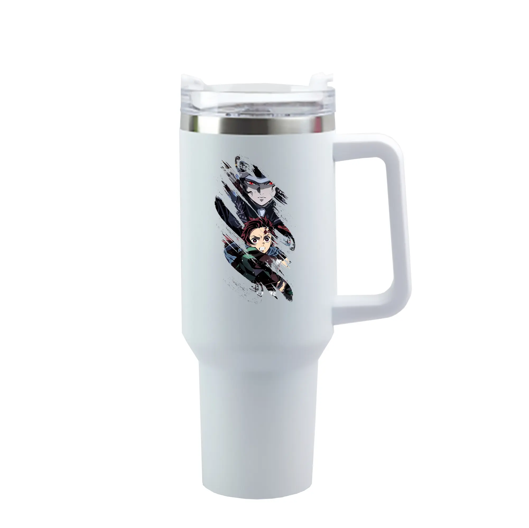 鬼滅の刃 グッズ,鬼舞辻 無惨 - 1200mL 車用タンブラー ・ クリスタルステッカー ・ 304ステンレス 内側 ・ 201ステンレス 外側 ・ 保温 保冷 ・ ハンドル＆ストロー付き ・ 通勤 ドライブ アウトドア用