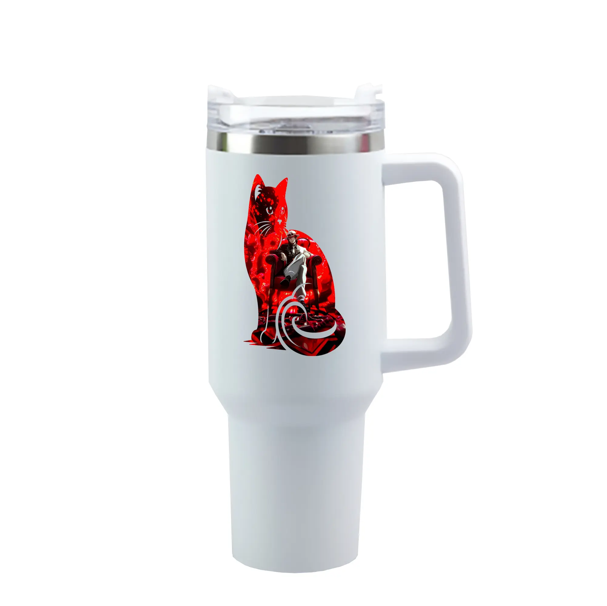 鬼滅の刃 グッズ,鬼舞辻 無惨 - 1200mL 車用タンブラー ・ クリスタルステッカー ・ 304ステンレス 内側 ・ 201ステンレス 外側 ・ 保温 保冷 ・ ハンドル＆ストロー付き ・ 通勤 ドライブ アウトドア用