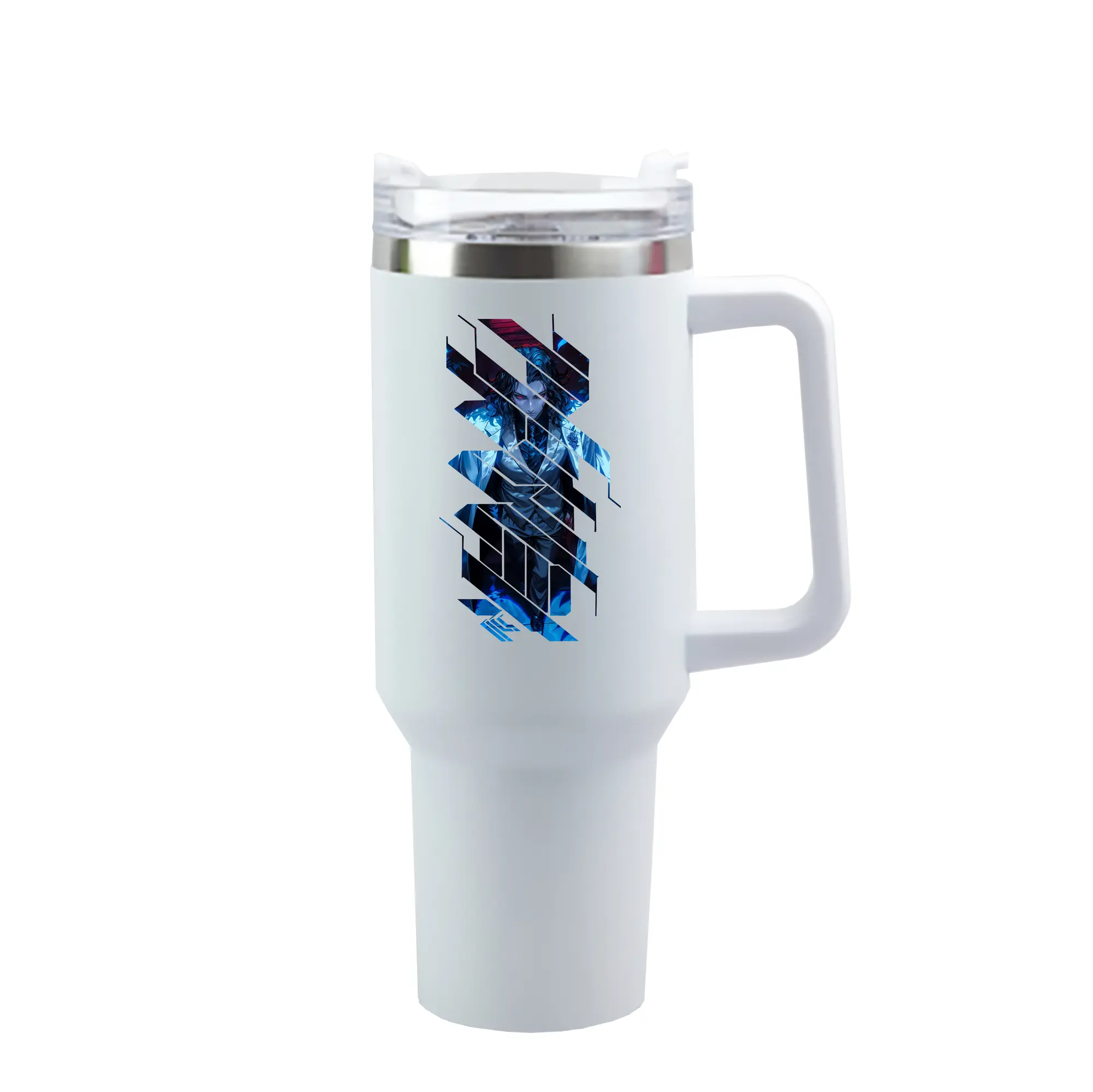 鬼滅の刃 グッズ,鬼舞辻 無惨 - 1200mL 車用タンブラー ・ クリスタルステッカー ・ 304ステンレス 内側 ・ 201ステンレス 外側 ・ 保温 保冷 ・ ハンドル＆ストロー付き ・ 通勤 ドライブ アウトドア用