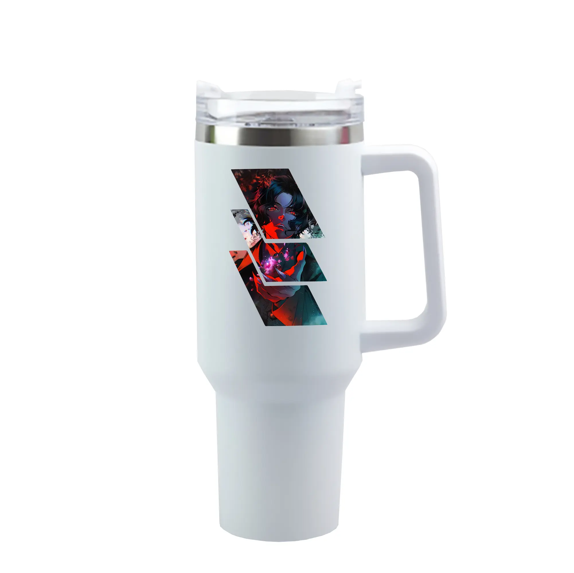 鬼滅の刃 グッズ,鬼舞辻 無惨 - 1200mL 車用タンブラー ・ クリスタルステッカー ・ 304ステンレス 内側 ・ 201ステンレス 外側 ・ 保温 保冷 ・ ハンドル＆ストロー付き ・ 通勤 ドライブ アウトドア用