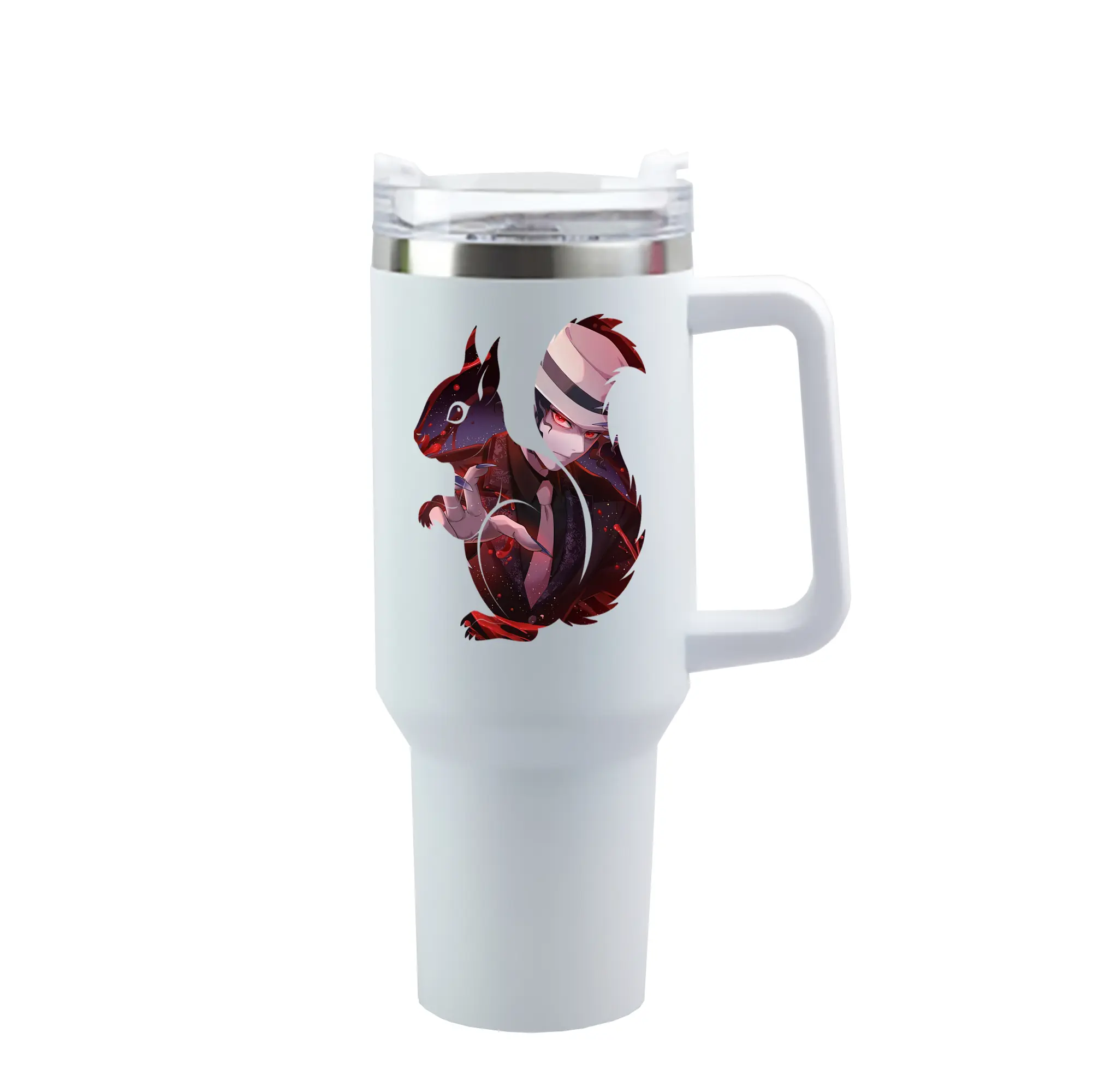 鬼滅の刃 グッズ,鬼舞辻 無惨 - 1200mL 車用タンブラー ・ クリスタルステッカー ・ 304ステンレス 内側 ・ 201ステンレス 外側 ・ 保温 保冷 ・ ハンドル＆ストロー付き ・ 通勤 ドライブ アウトドア用