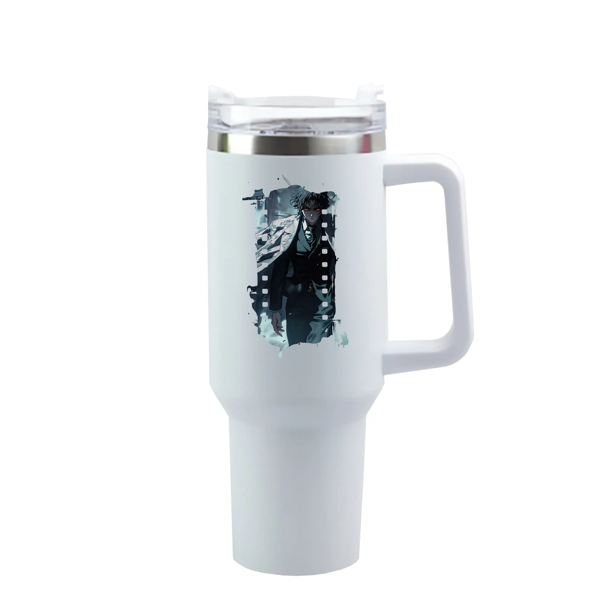 鬼滅の刃 グッズ,鬼舞辻 無惨 - 1200mL 車用タンブラー ・ クリスタルステッカー ・ 304ステンレス 内側 ・ 201ステンレス 外側 ・ 保温 保冷 ・ ハンドル＆ストロー付き ・ 通勤 ドライブ アウトドア用