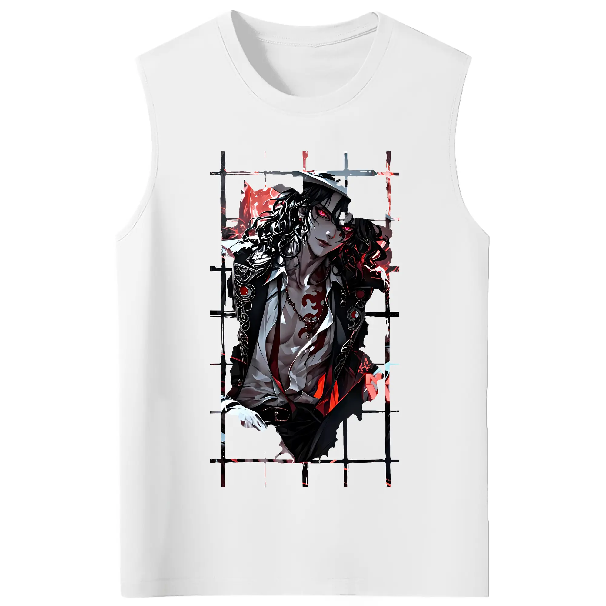 鬼滅の刃 グッズ,鬼舞辻 無惨 - コットン100％ タンクトップ ・ フロントプリント ・ タイトフィット ・ 快適 通気性 ・ スポーツ カジュアル 散歩用