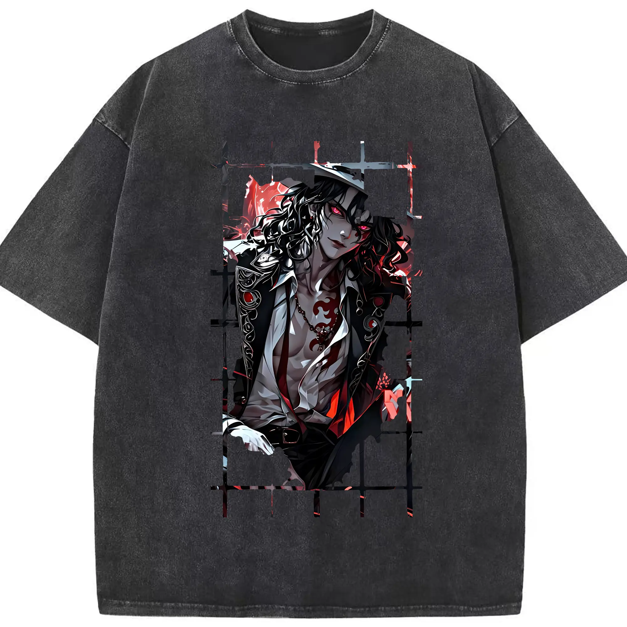 鬼滅の刃 グッズ,鬼舞辻 無惨 - 綿100％ ヴィンテージ風 半袖Tシャツ ・ フロントプリント ・ 柔らか肌触り ・ 通気性 快適 ・ スポーツ カジュアル 外出用