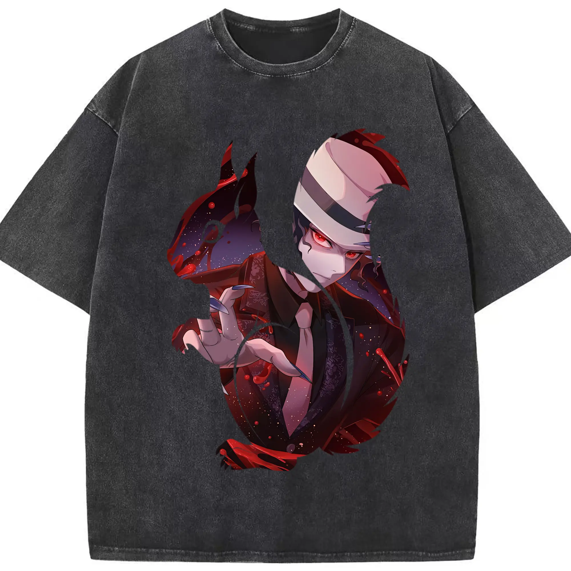 鬼滅の刃 グッズ,鬼舞辻 無惨 - 綿100％ ヴィンテージ風 半袖Tシャツ ・ フロントプリント ・ 柔らか肌触り ・ 通気性 快適 ・ スポーツ カジュアル 外出用