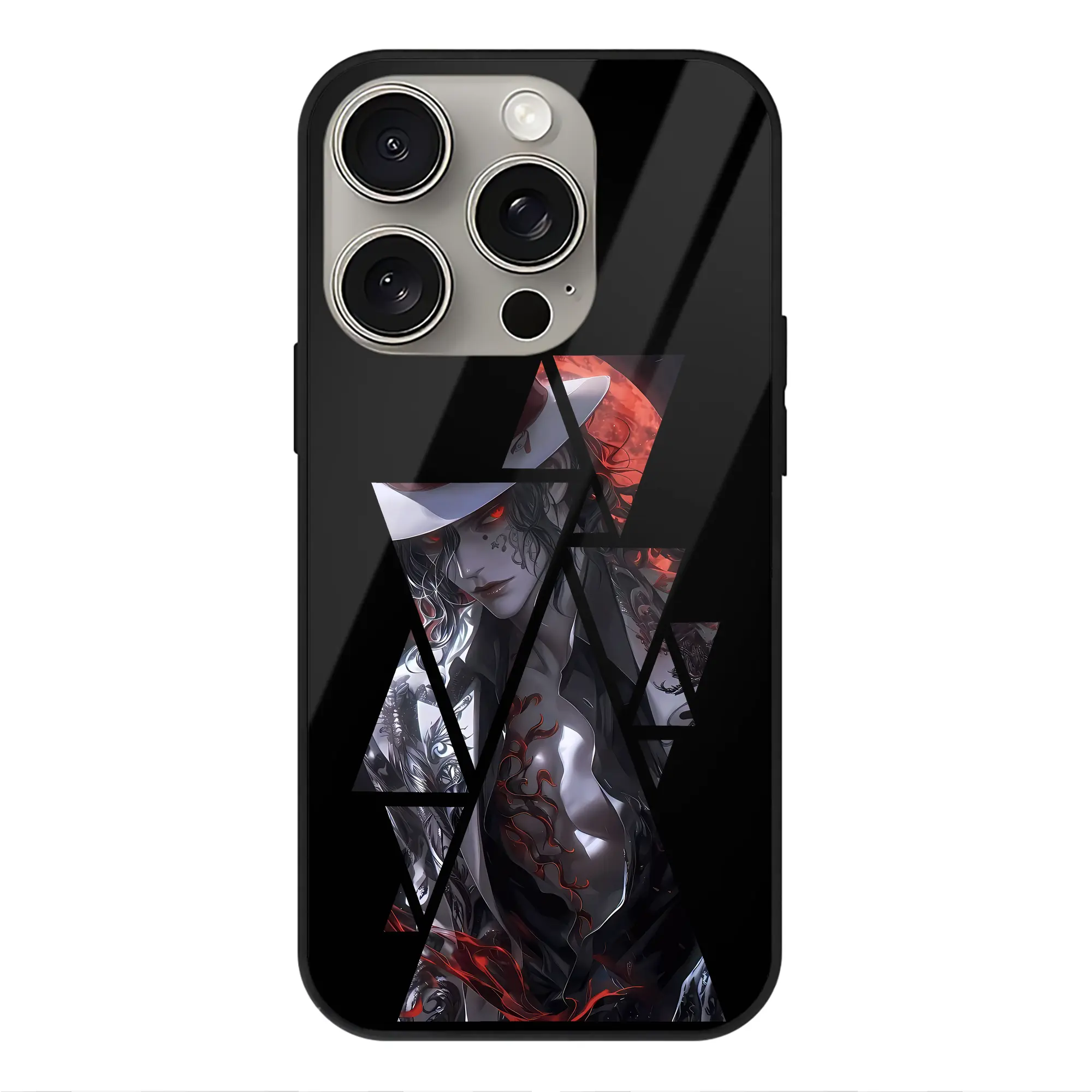 鬼滅の刃 グッズ,鬼舞辻 無惨 - IPhone15Pro対応 ・ スマホケース ・ 背面ガラス ・ TPU+強化ガラス ・ 耐衝撃 ・ 黄変防止 ・ ワイヤレス充電対応 ・ 3D立体ボタン