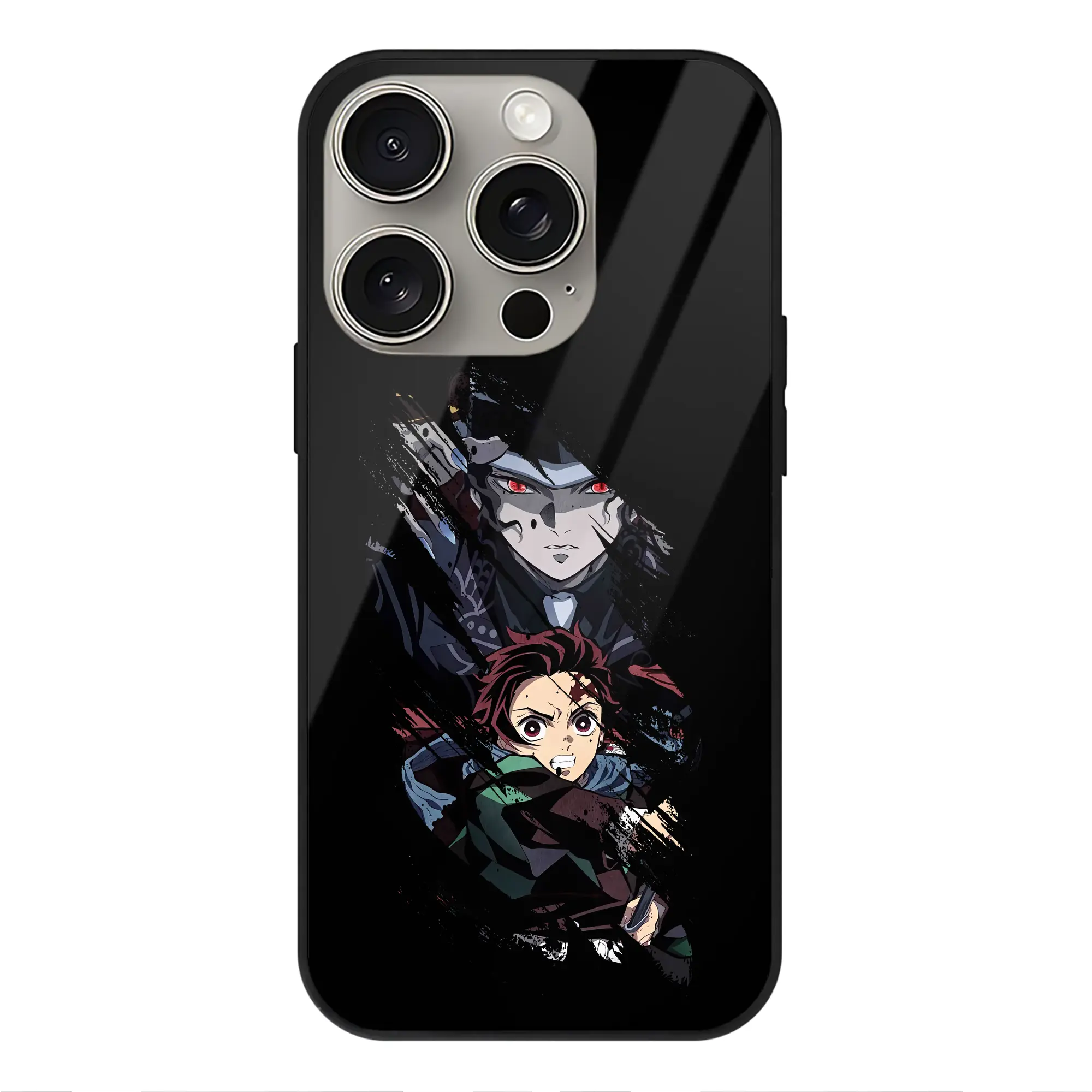 鬼滅の刃 グッズ,鬼舞辻 無惨 - IPhone15Pro対応 ・ スマホケース ・ 背面ガラス ・ TPU+強化ガラス ・ 耐衝撃 ・ 黄変防止 ・ ワイヤレス充電対応 ・ 3D立体ボタン