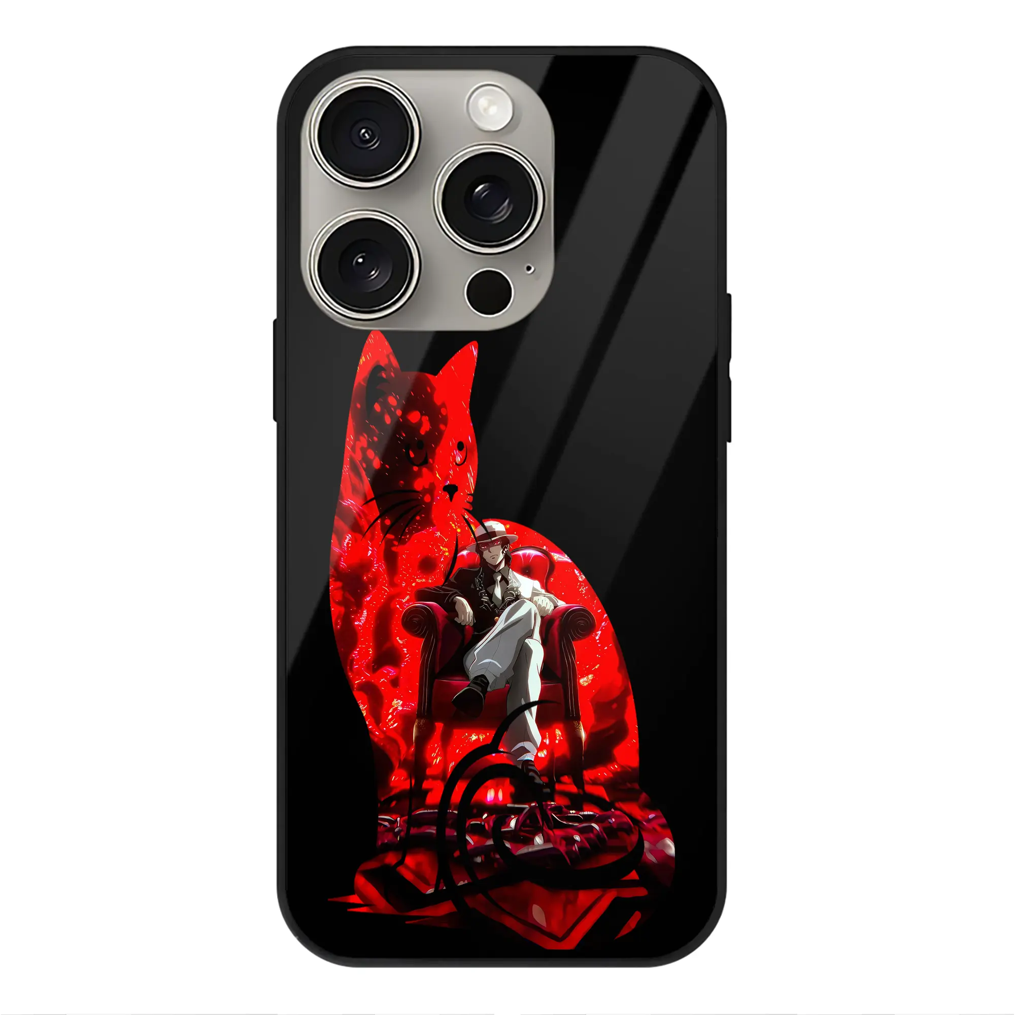 鬼滅の刃 グッズ,鬼舞辻 無惨 - IPhone15Pro対応 ・ スマホケース ・ 背面ガラス ・ TPU+強化ガラス ・ 耐衝撃 ・ 黄変防止 ・ ワイヤレス充電対応 ・ 3D立体ボタン