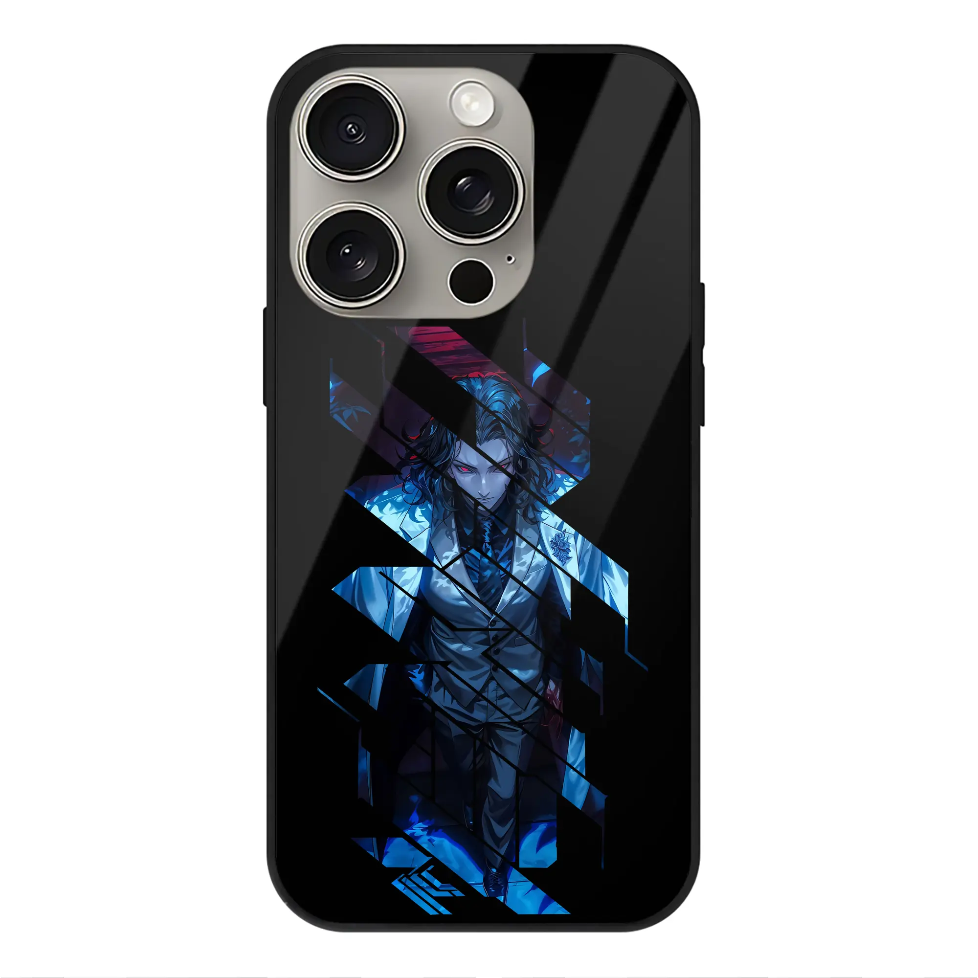 鬼滅の刃 グッズ,鬼舞辻 無惨 - IPhone15Pro対応 ・ スマホケース ・ 背面ガラス ・ TPU+強化ガラス ・ 耐衝撃 ・ 黄変防止 ・ ワイヤレス充電対応 ・ 3D立体ボタン