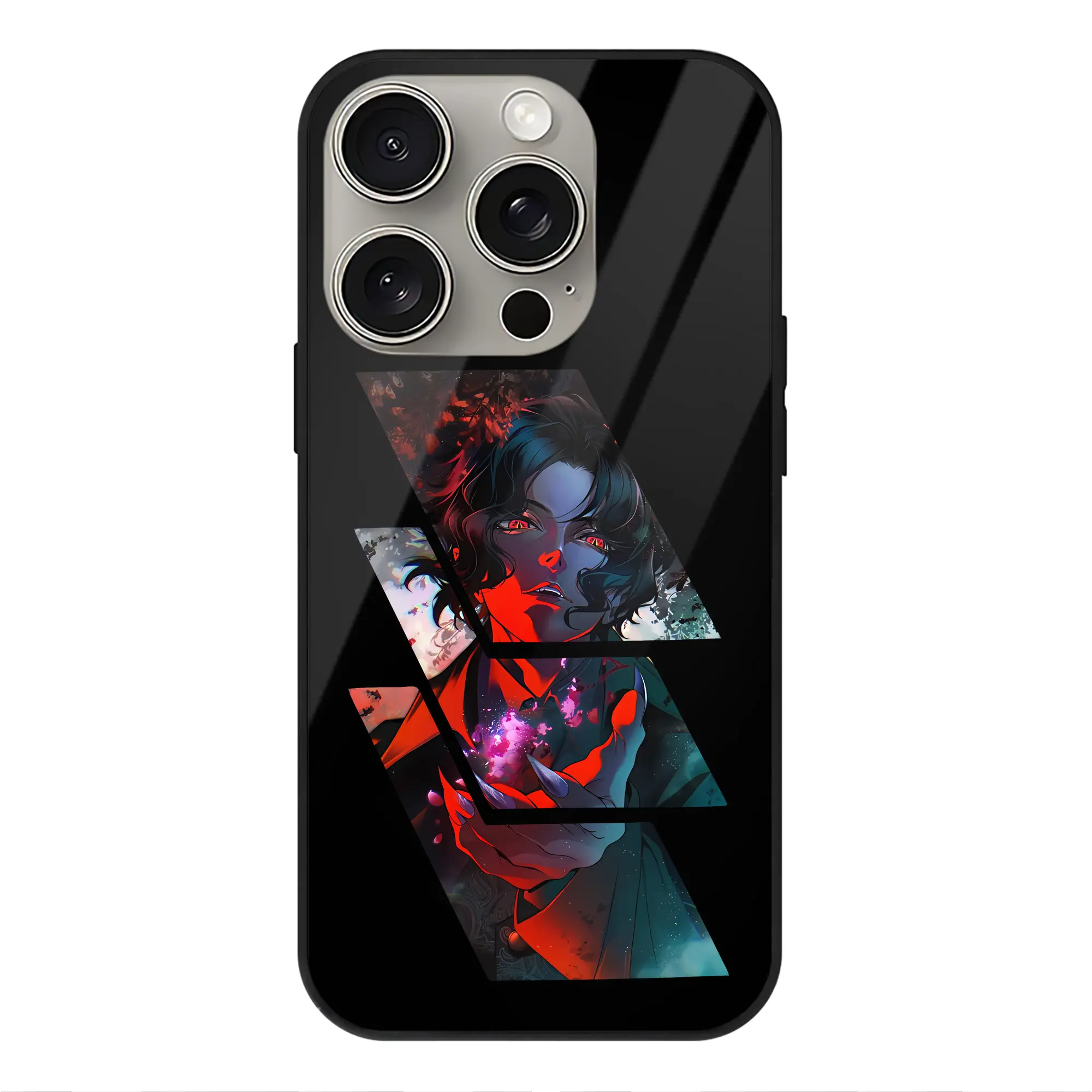 鬼滅の刃 グッズ,鬼舞辻 無惨 - IPhone15Pro対応 ・ スマホケース ・ 背面ガラス ・ TPU+強化ガラス ・ 耐衝撃 ・ 黄変防止 ・ ワイヤレス充電対応 ・ 3D立体ボタン