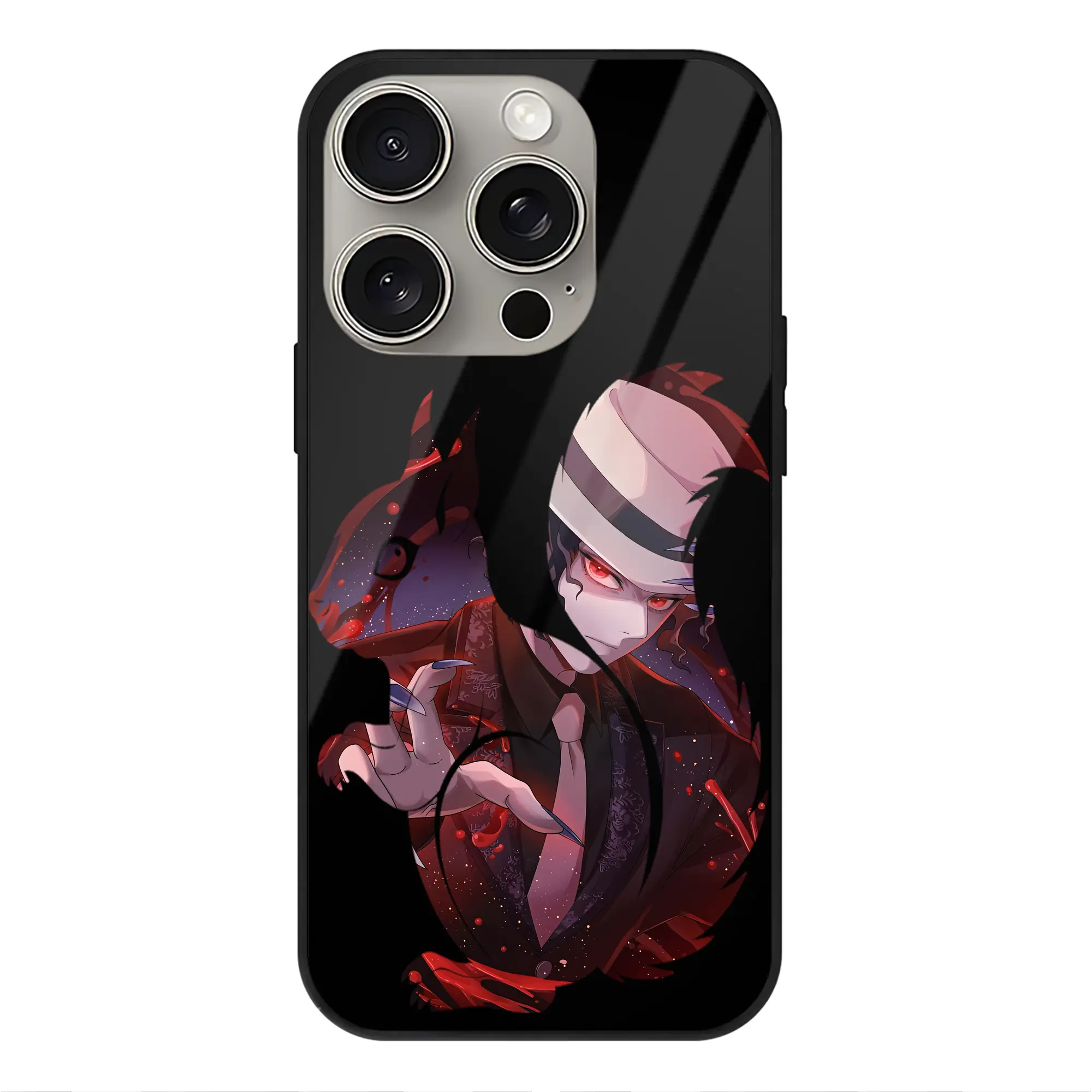 鬼滅の刃 グッズ,鬼舞辻 無惨 - IPhone15Pro対応 ・ スマホケース ・ 背面ガラス ・ TPU+強化ガラス ・ 耐衝撃 ・ 黄変防止 ・ ワイヤレス充電対応 ・ 3D立体ボタン