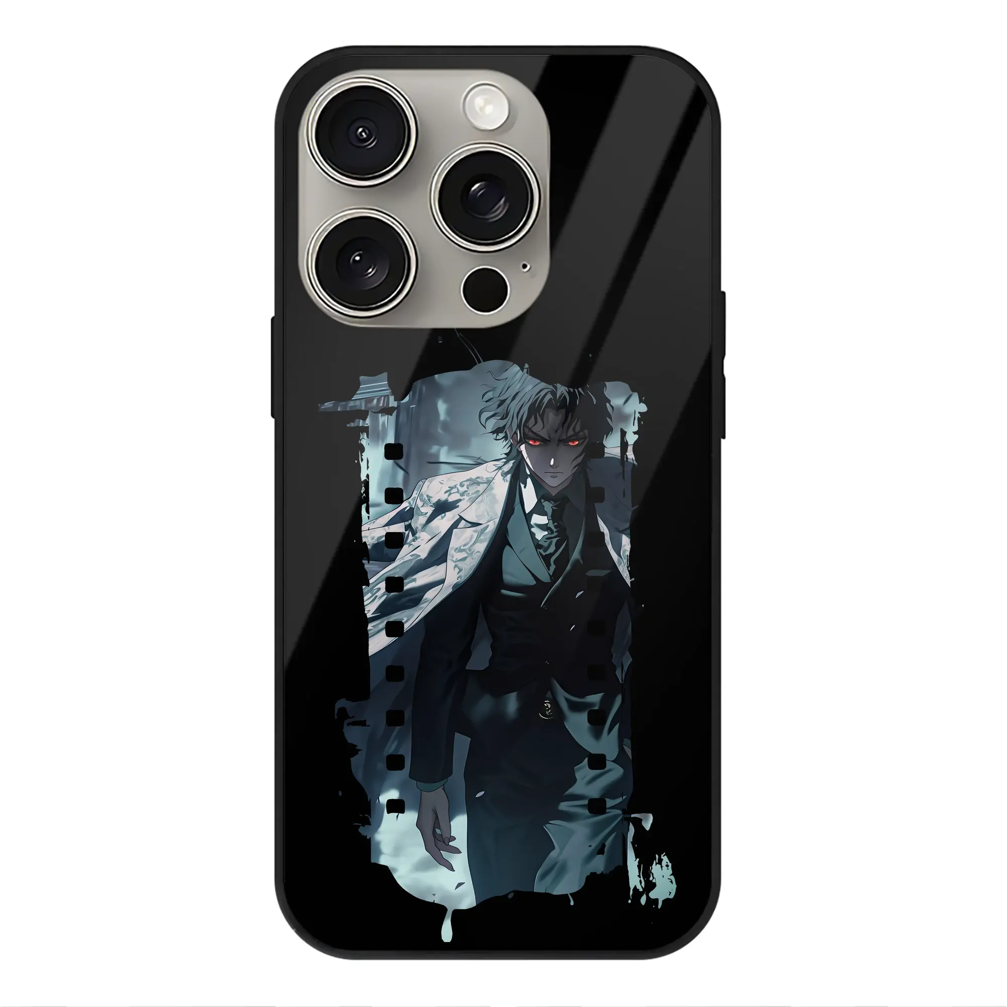 鬼滅の刃 グッズ,鬼舞辻 無惨 - IPhone15Pro対応 ・ スマホケース ・ 背面ガラス ・ TPU+強化ガラス ・ 耐衝撃 ・ 黄変防止 ・ ワイヤレス充電対応 ・ 3D立体ボタン