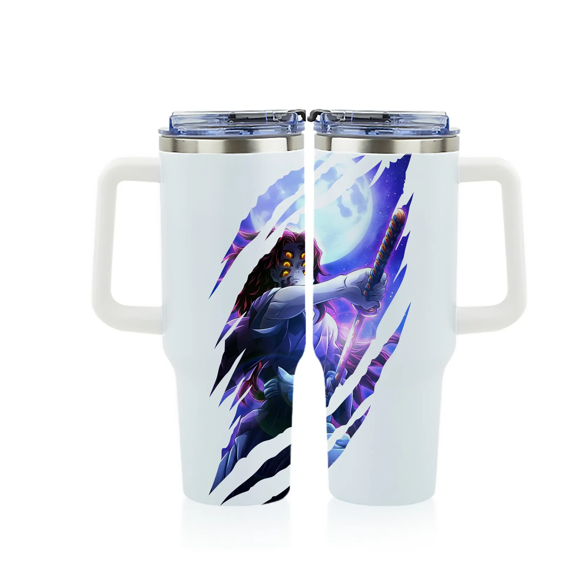 鬼滅の刃 グッズ,黒死牟 - 1200mL フルプリント車用タンブラー ・ 304ステンレス 内側 ・ 201ステンレス 外側 ・ 保温 保冷 ・ 通勤 ドライブ アウトドア用