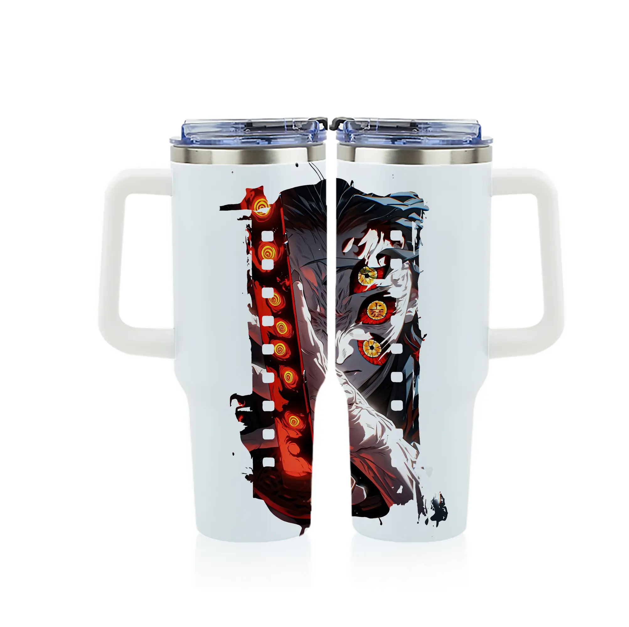 鬼滅の刃 グッズ,黒死牟 - 1200mL フルプリント車用タンブラー ・ 304ステンレス 内側 ・ 201ステンレス 外側 ・ 保温 保冷 ・ 通勤 ドライブ アウトドア用