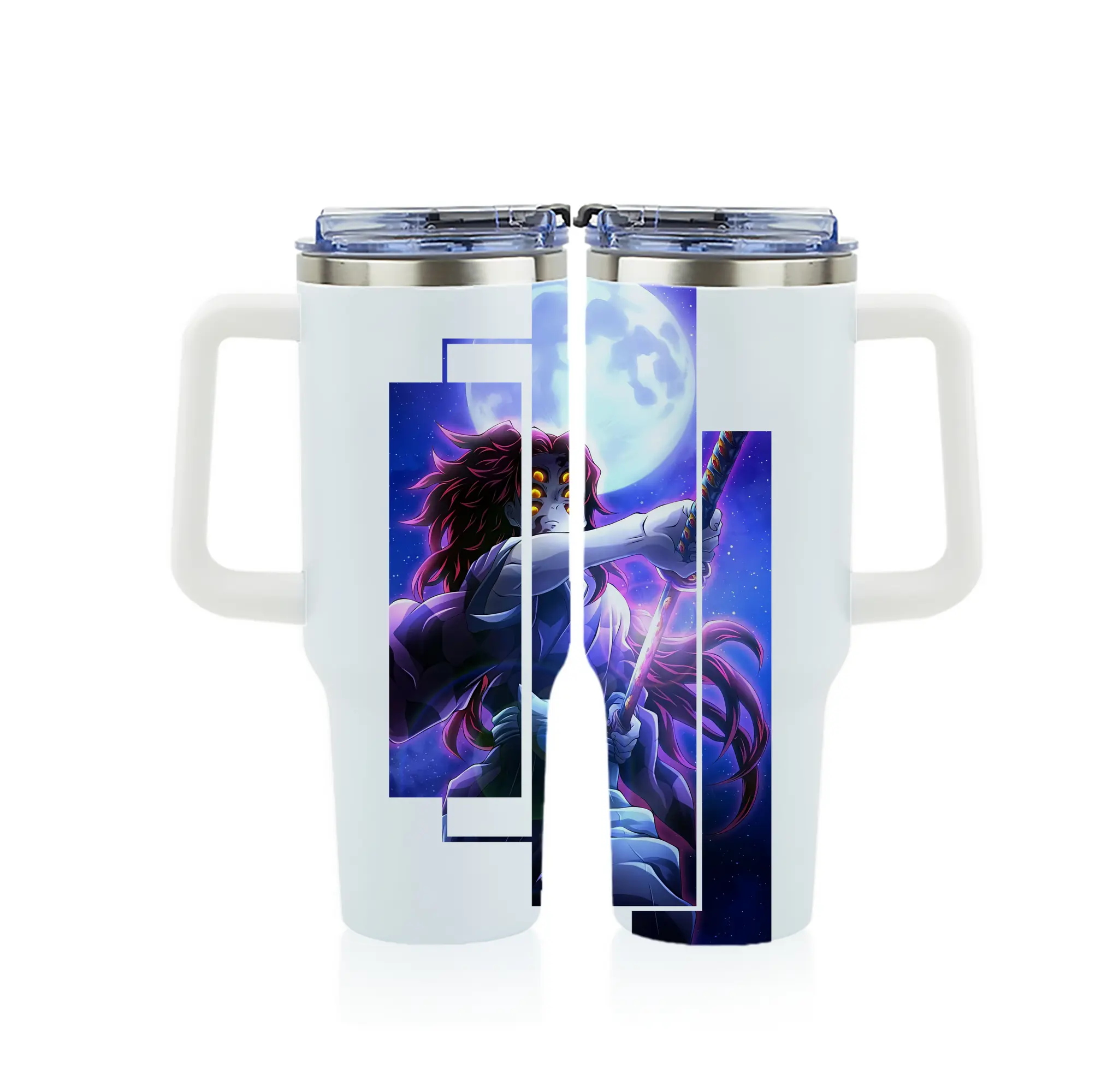 鬼滅の刃 グッズ,黒死牟 - 1200mL フルプリント車用タンブラー ・ 304ステンレス 内側 ・ 201ステンレス 外側 ・ 保温 保冷 ・ 通勤 ドライブ アウトドア用