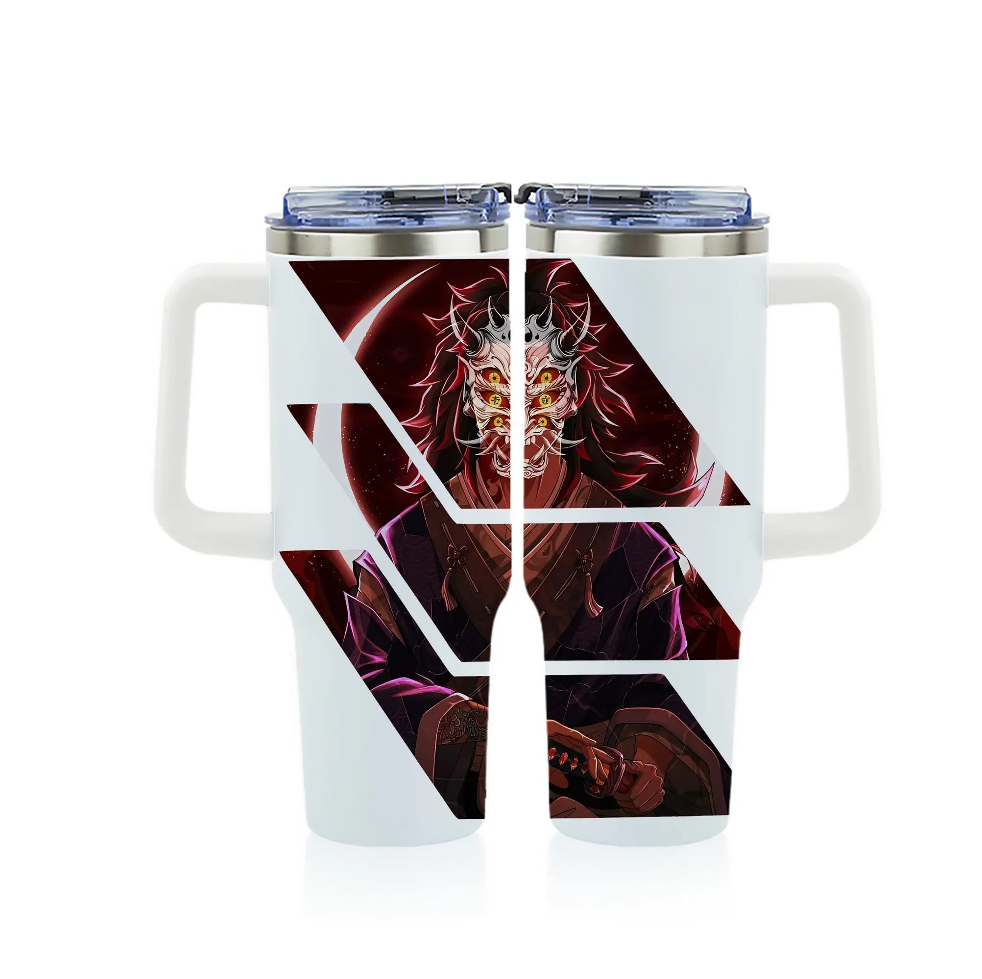 鬼滅の刃 グッズ,黒死牟 - 1200mL フルプリント車用タンブラー ・ 304ステンレス 内側 ・ 201ステンレス 外側 ・ 保温 保冷 ・ 通勤 ドライブ アウトドア用