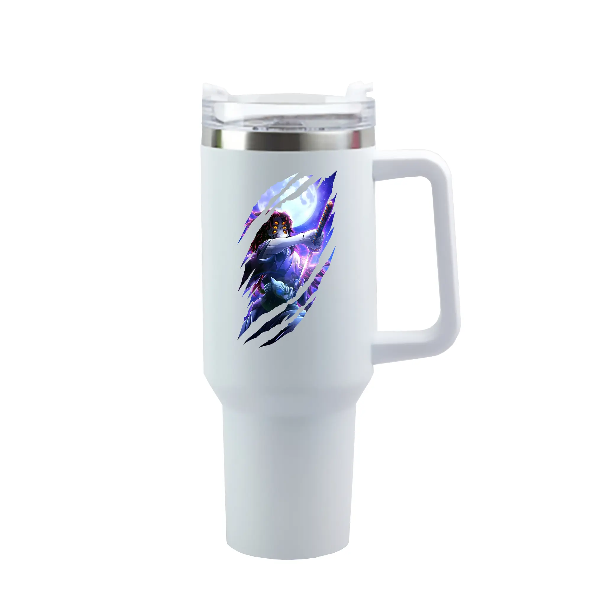 鬼滅の刃 グッズ,黒死牟 - 1200mL 車用タンブラー ・ クリスタルステッカー ・ 304ステンレス 内側 ・ 201ステンレス 外側 ・ 保温 保冷 ・ ハンドル＆ストロー付き ・ 通勤 ドライブ アウトドア用