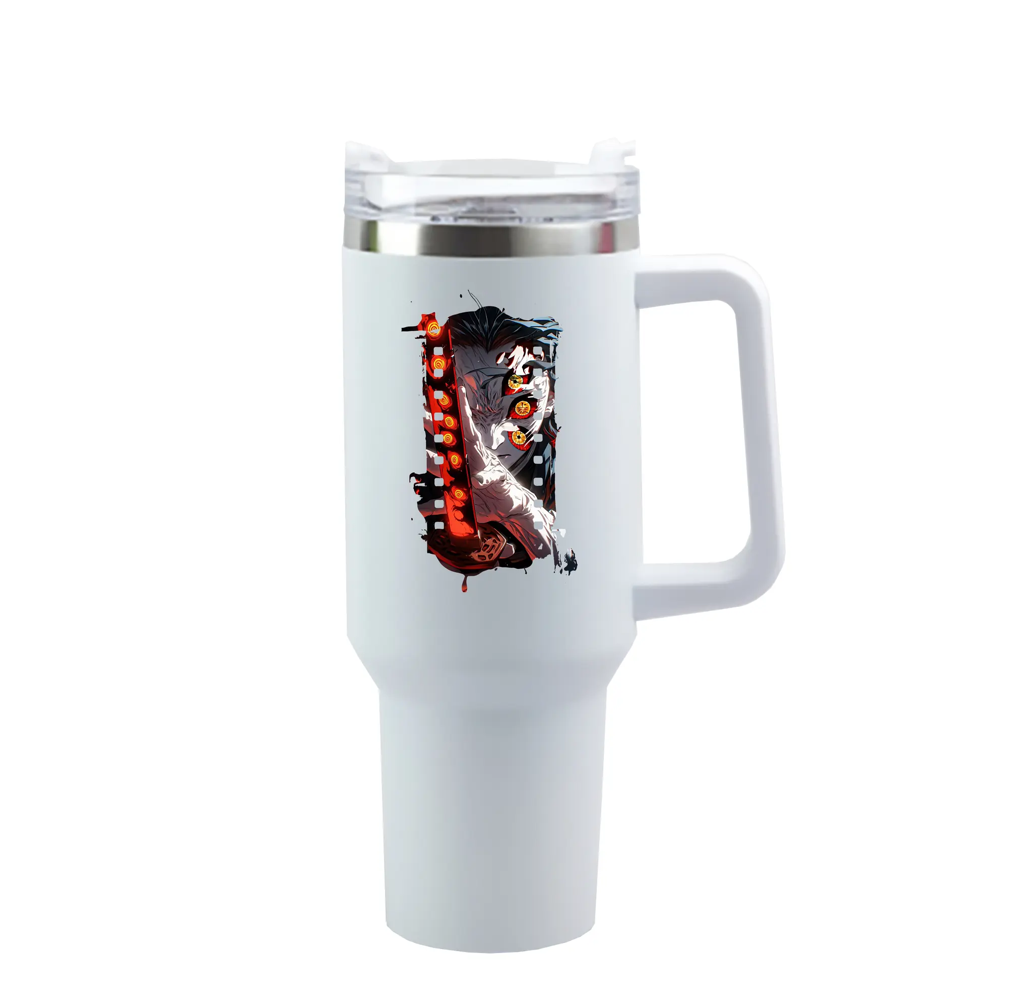 鬼滅の刃 グッズ,黒死牟 - 1200mL 車用タンブラー ・ クリスタルステッカー ・ 304ステンレス 内側 ・ 201ステンレス 外側 ・ 保温 保冷 ・ ハンドル＆ストロー付き ・ 通勤 ドライブ アウトドア用