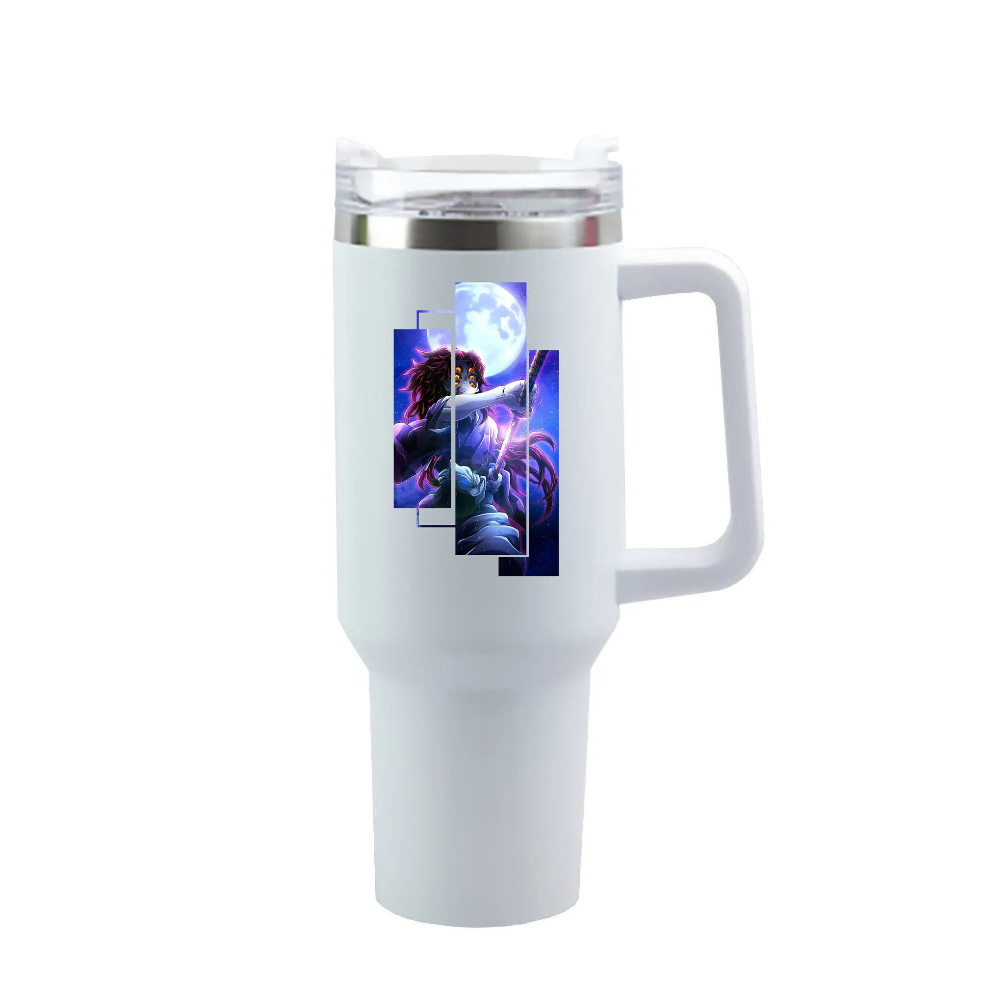 鬼滅の刃 グッズ,黒死牟 - 1200mL 車用タンブラー ・ クリスタルステッカー ・ 304ステンレス 内側 ・ 201ステンレス 外側 ・ 保温 保冷 ・ ハンドル＆ストロー付き ・ 通勤 ドライブ アウトドア用