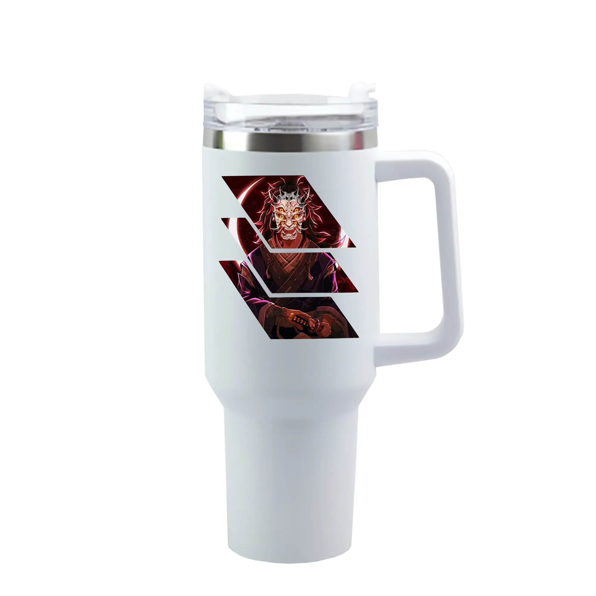 鬼滅の刃 グッズ,黒死牟 - 1200mL 車用タンブラー ・ クリスタルステッカー ・ 304ステンレス 内側 ・ 201ステンレス 外側 ・ 保温 保冷 ・ ハンドル＆ストロー付き ・ 通勤 ドライブ アウトドア用
