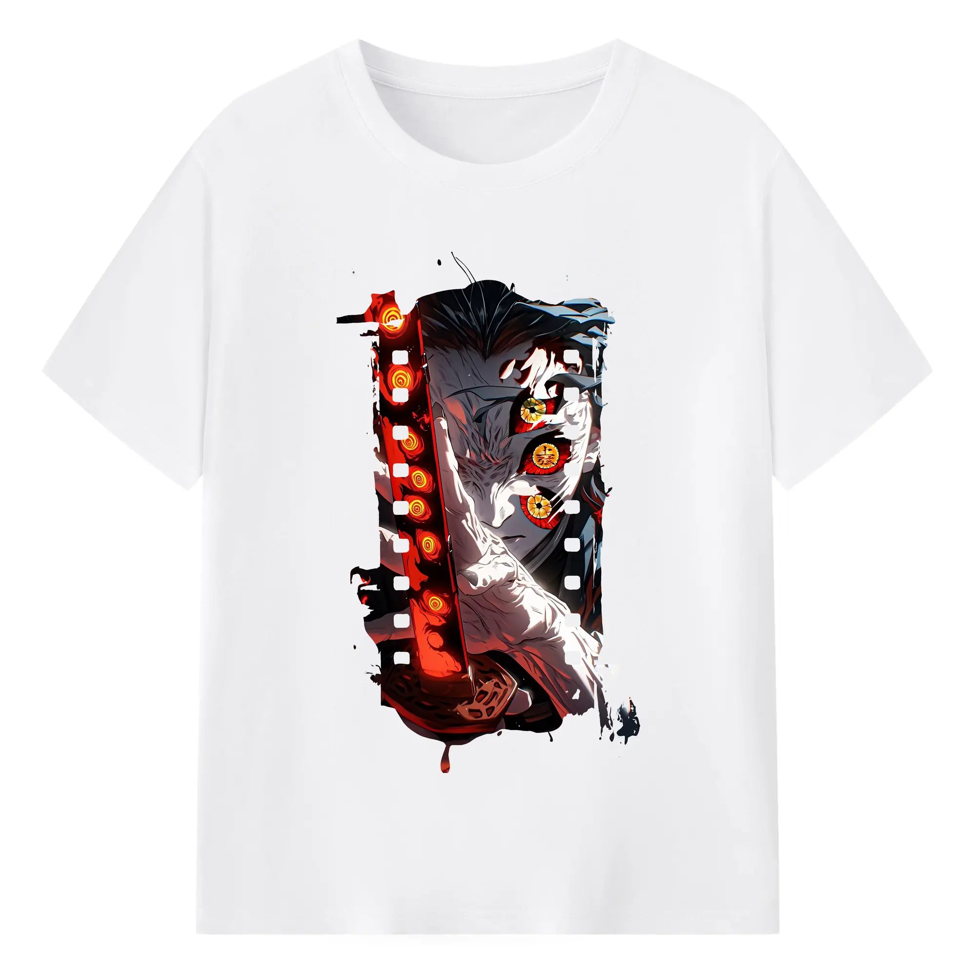 鬼滅の刃 グッズ,黒死牟 - 綿100％ 半袖Tシャツ ・ フロントプリント ・ 快適 通気性 ・ 日常使い 散歩 スポーツ用