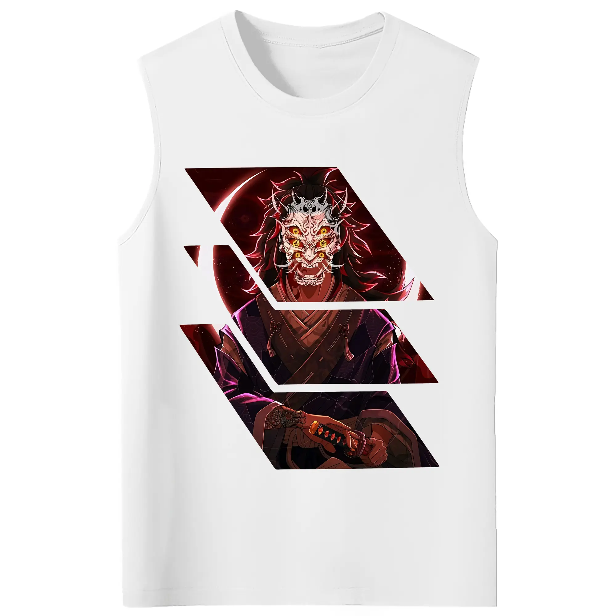 鬼滅の刃 グッズ,黒死牟 - コットン100％ タンクトップ ・ フロントプリント ・ タイトフィット ・ 快適 通気性 ・ スポーツ カジュアル 散歩用