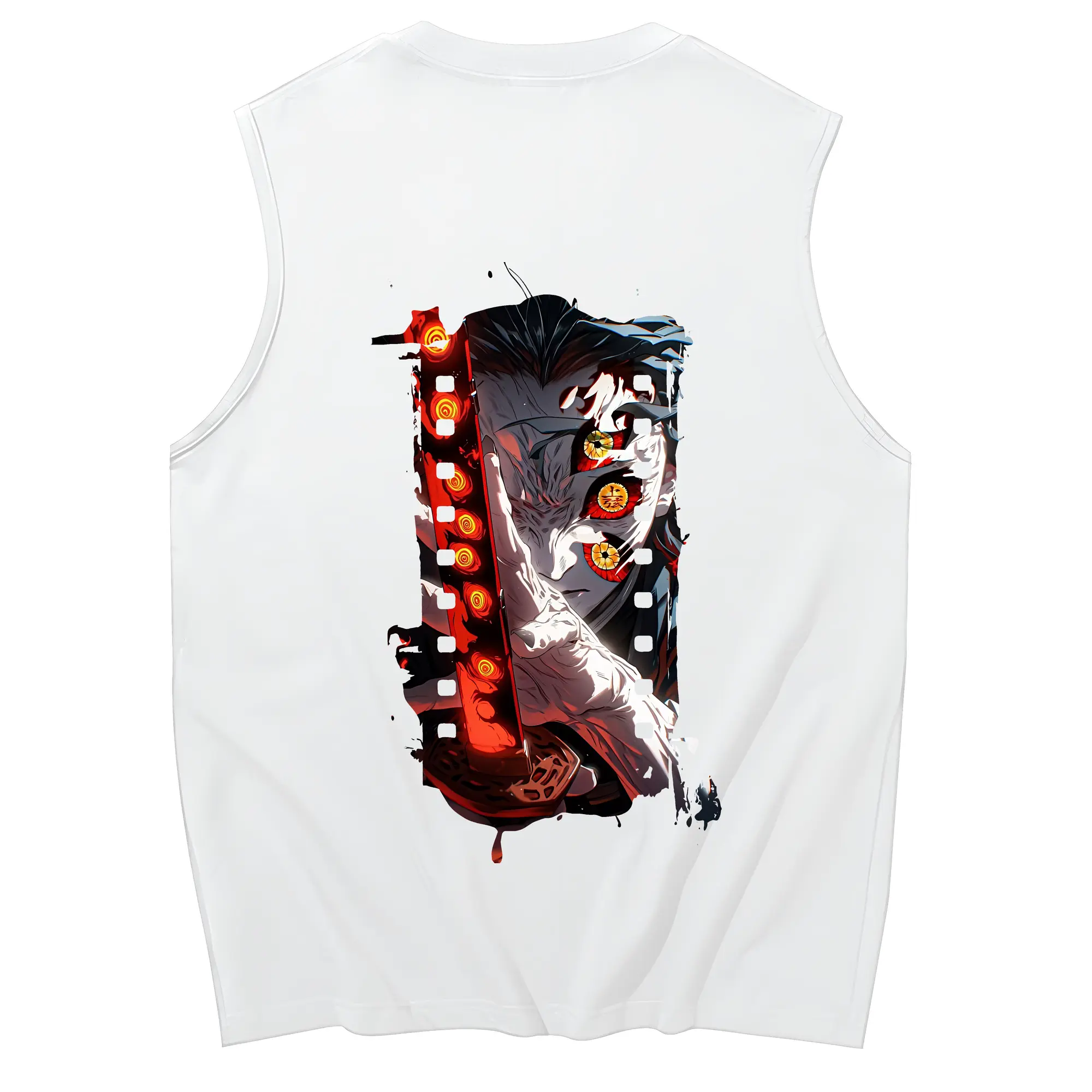 鬼滅の刃 グッズ,黒死牟 - コットン100％ タンクトップ ・ 背面プリント ・ タイトシルエット ・ 快適 通気性 ・ スポーツ カジュアル 散歩用