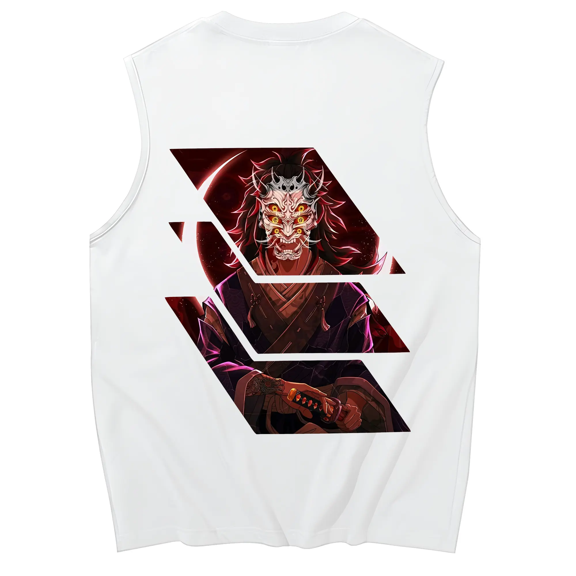 鬼滅の刃 グッズ,黒死牟 - コットン100％ タンクトップ ・ 背面プリント ・ タイトシルエット ・ 快適 通気性 ・ スポーツ カジュアル 散歩用
