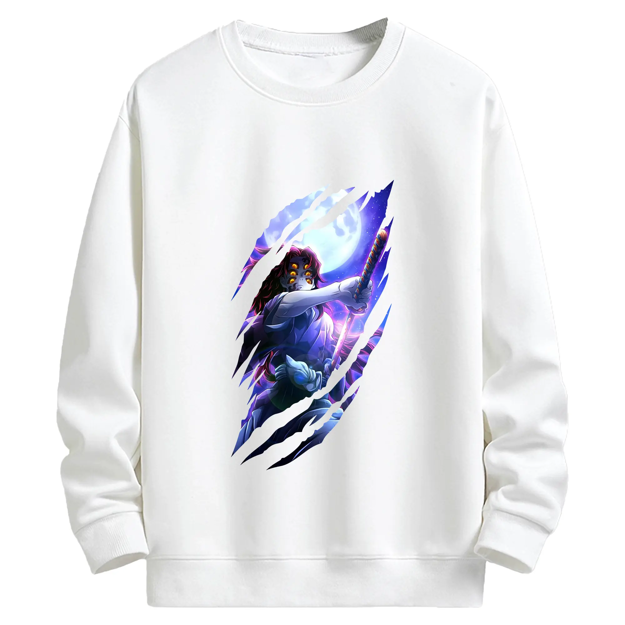 鬼滅の刃 グッズ,黒死牟 - 高品質 クルーネック スウェット ・ コットン59％ ポリエステル41％ ・ ユニセックス 長袖 トレーナー ・ カジュアル デイリー スポーツ 散歩用