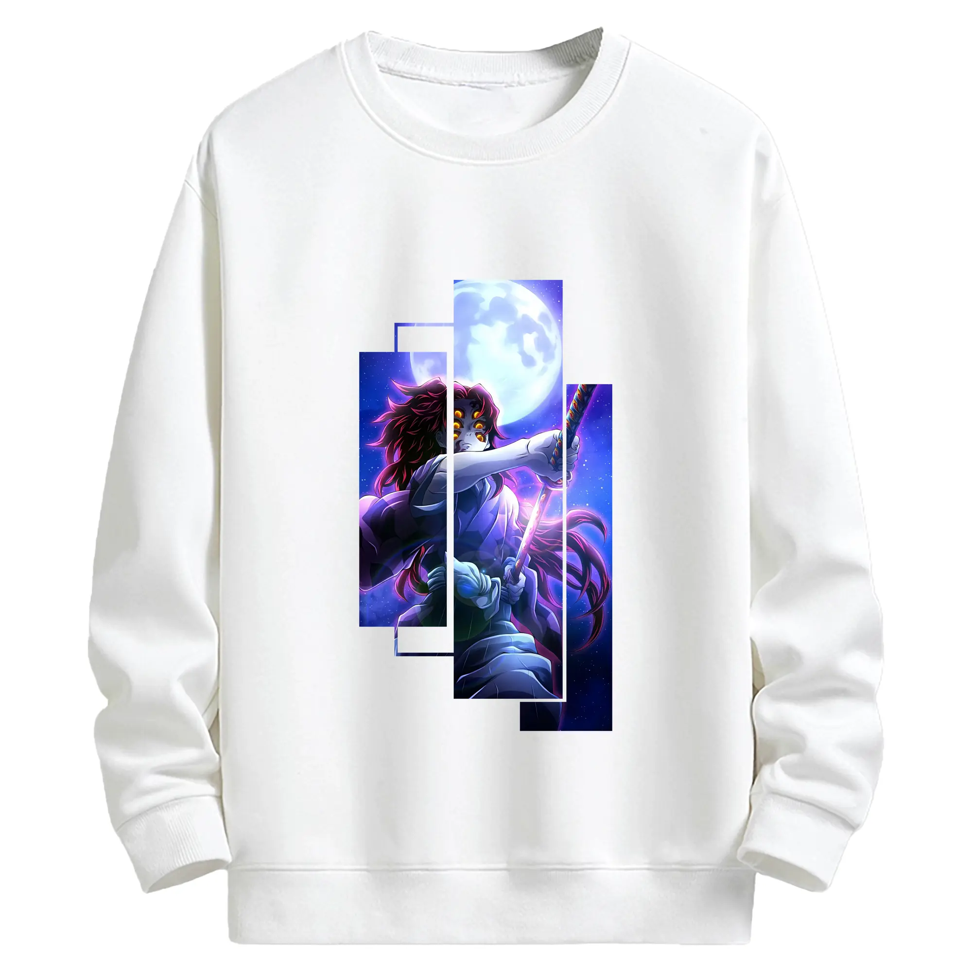 鬼滅の刃 グッズ,黒死牟 - 高品質 クルーネック スウェット ・ コットン59％ ポリエステル41％ ・ ユニセックス 長袖 トレーナー ・ カジュアル デイリー スポーツ 散歩用