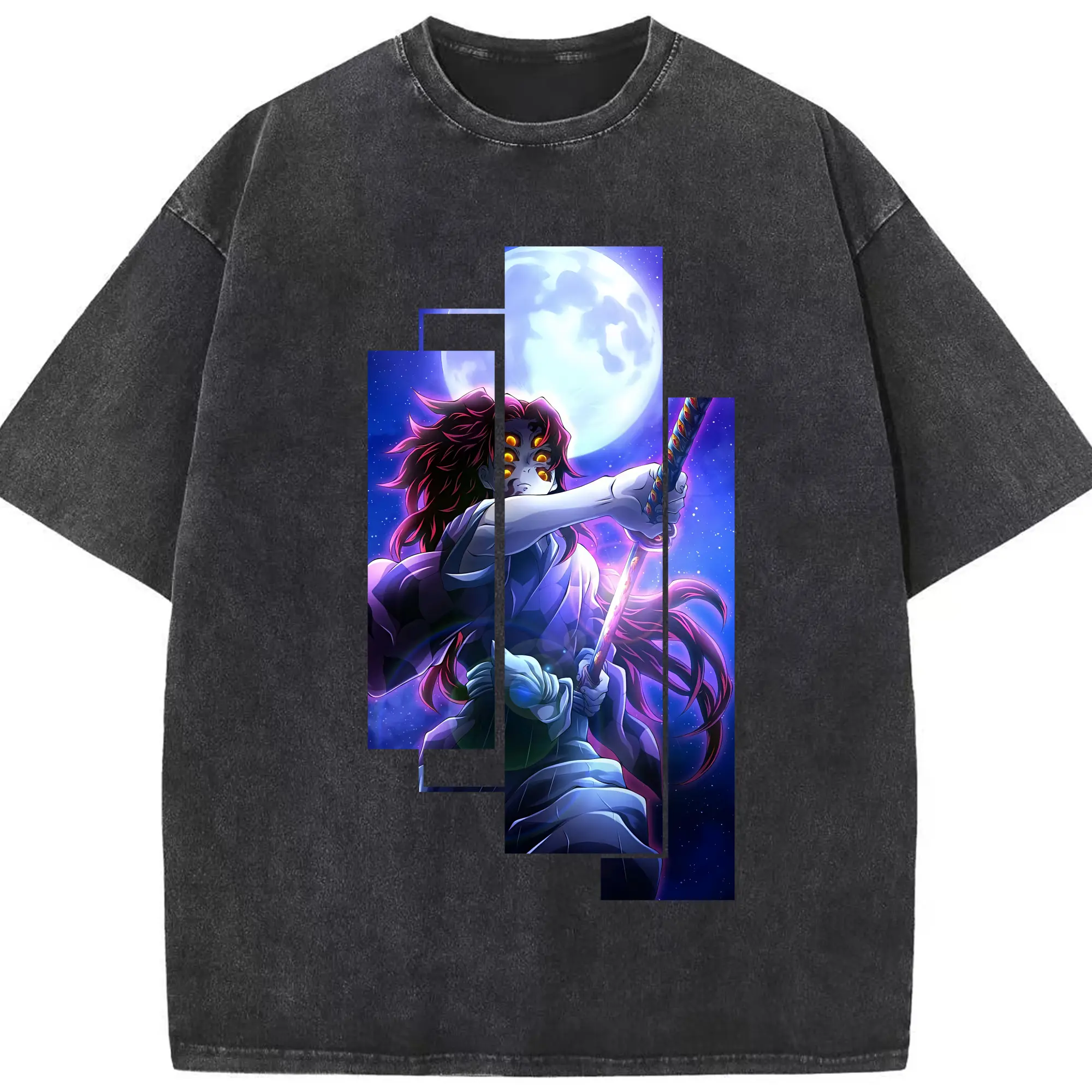 鬼滅の刃 グッズ,黒死牟 - 綿100％ ヴィンテージ風 半袖Tシャツ ・ フロントプリント ・ 柔らか肌触り ・ 通気性 快適 ・ スポーツ カジュアル 外出用