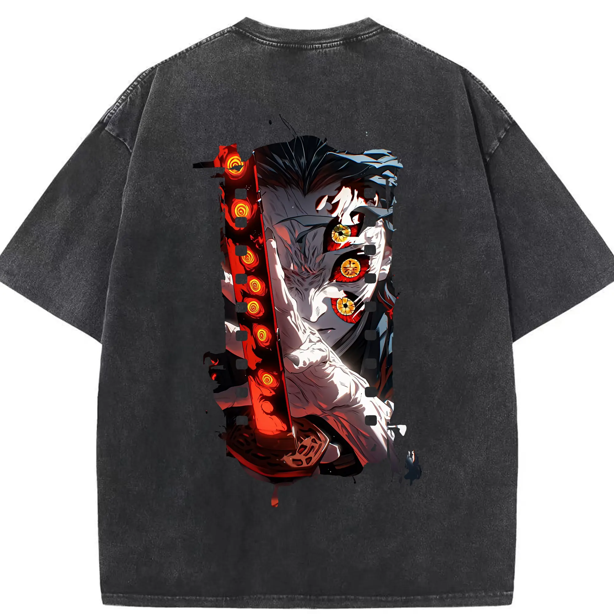 鬼滅の刃 グッズ,黒死牟 - 綿100％ ヴィンテージ風 半袖Tシャツ ・ 背面プリント ・ 柔らか肌触り ・ 通気性 快適 ・ スポーツ カジュアル 外出用