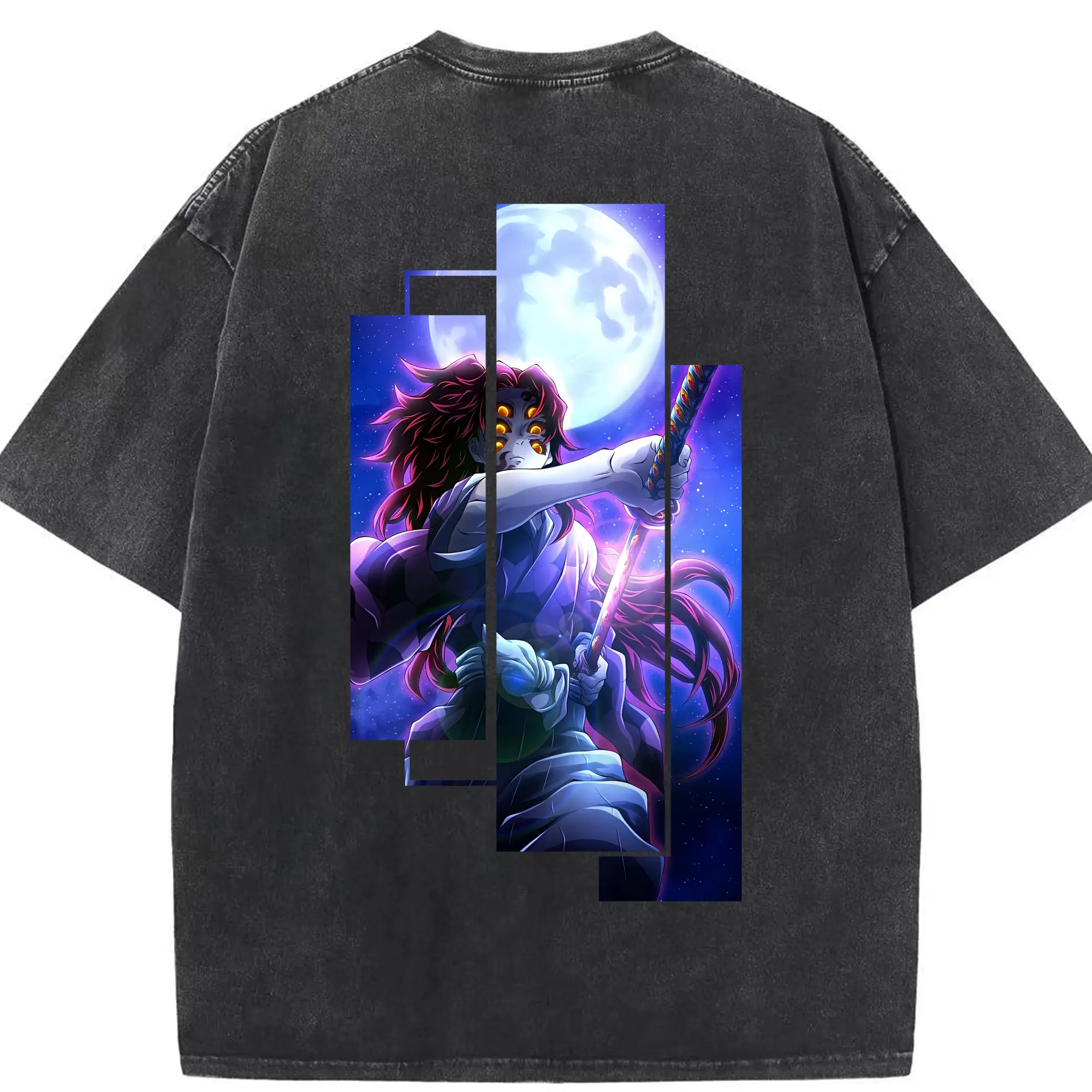 鬼滅の刃 グッズ,黒死牟 - 綿100％ ヴィンテージ風 半袖Tシャツ ・ 背面プリント ・ 柔らか肌触り ・ 通気性 快適 ・ スポーツ カジュアル 外出用