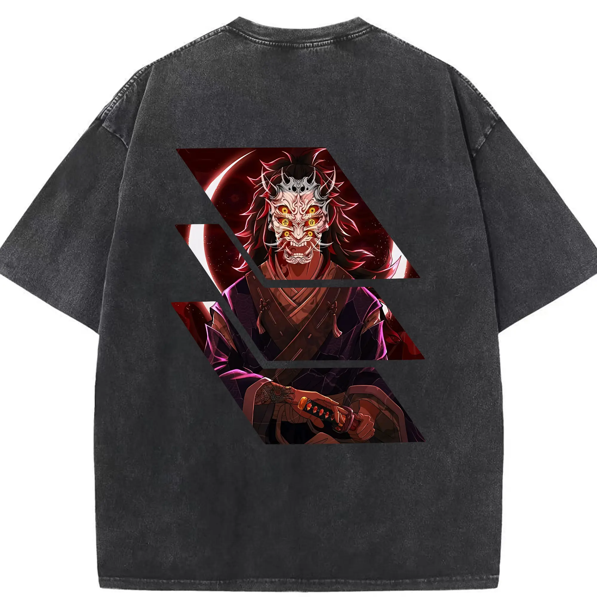 鬼滅の刃 グッズ,黒死牟 - 綿100％ ヴィンテージ風 半袖Tシャツ ・ 背面プリント ・ 柔らか肌触り ・ 通気性 快適 ・ スポーツ カジュアル 外出用