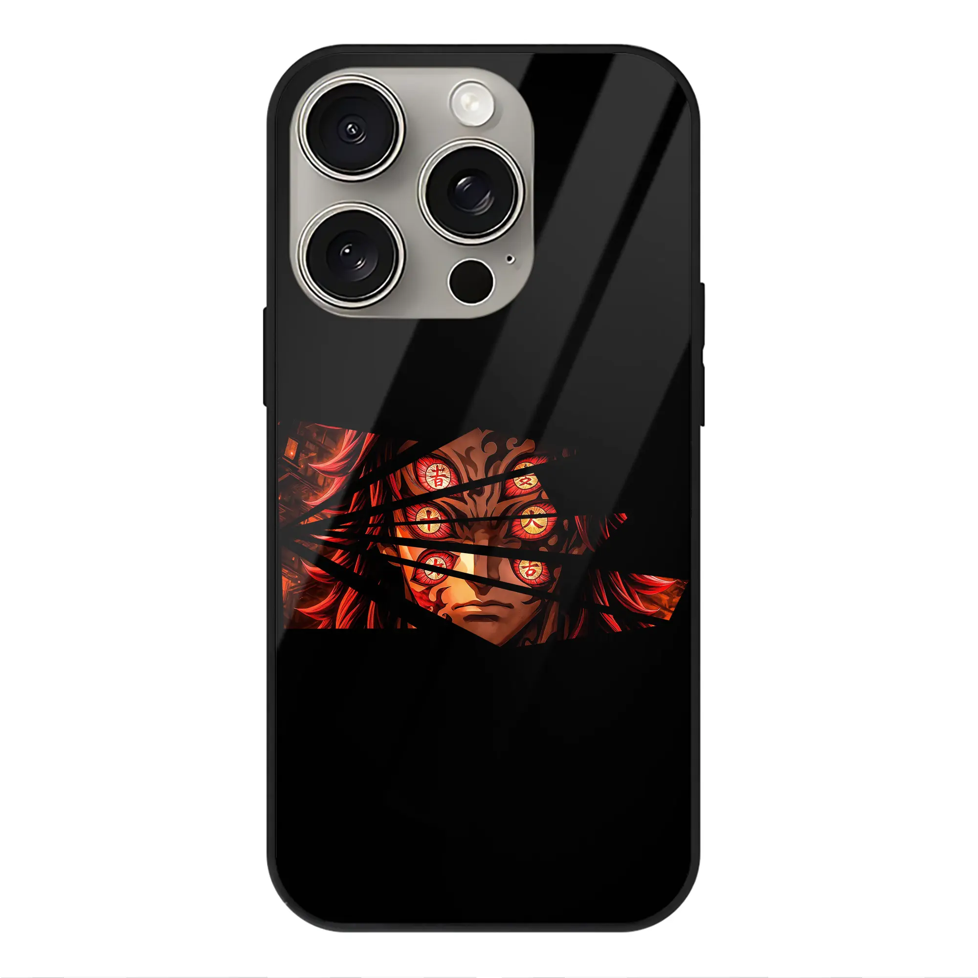 鬼滅の刃 グッズ,黒死牟 - IPhone15Pro対応 ・ スマホケース ・ 背面ガラス ・ TPU+強化ガラス ・ 耐衝撃 ・ 黄変防止 ・ ワイヤレス充電対応 ・ 3D立体ボタン